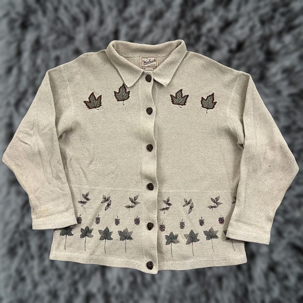 Vintage VINTAGE Woolrich Cardigan Sweater Women Large Casual Knit Button Collared Ivory Geometric 80s 90s Size M / US 6-8 / IT 42-44 - 1 Thumbnail