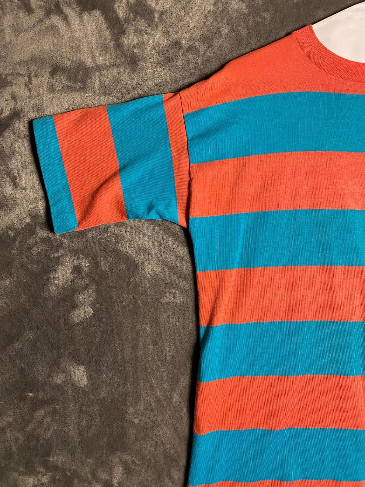 The Unbranded Brand Womens Salmon/Teal Striped Tshirts Short Sleeve Sz. M (B5) Size M / US 6-8 / IT 42-44 - 3 Thumbnail