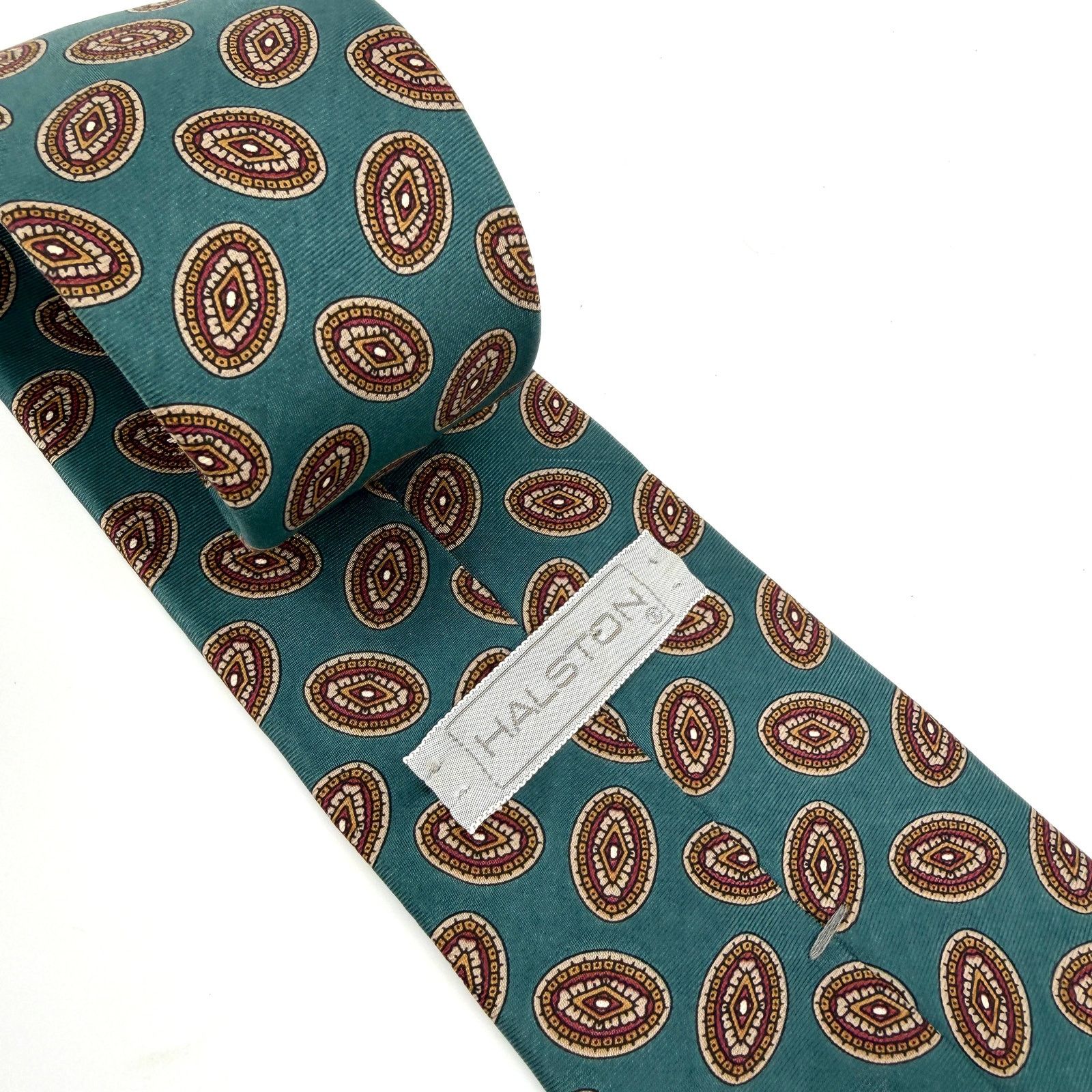 Halston Vintage 90s Halston Blue Green Foulard Geometric Silk Tie Size ONE SIZE - 4 Thumbnail