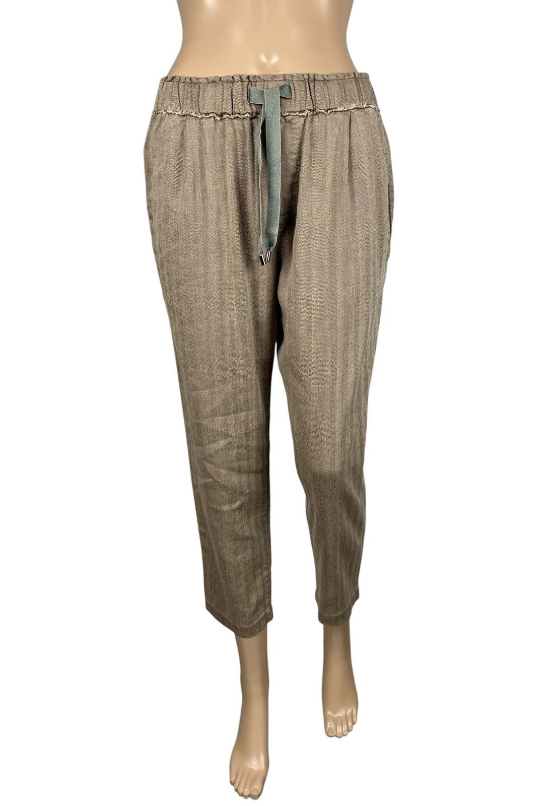 Brunello Cucinelli Brunello Cucinelli Herringbone Crop Trousers Linen-Cotton Size 26" / US 2 / IT 38 - 2 Thumbnail