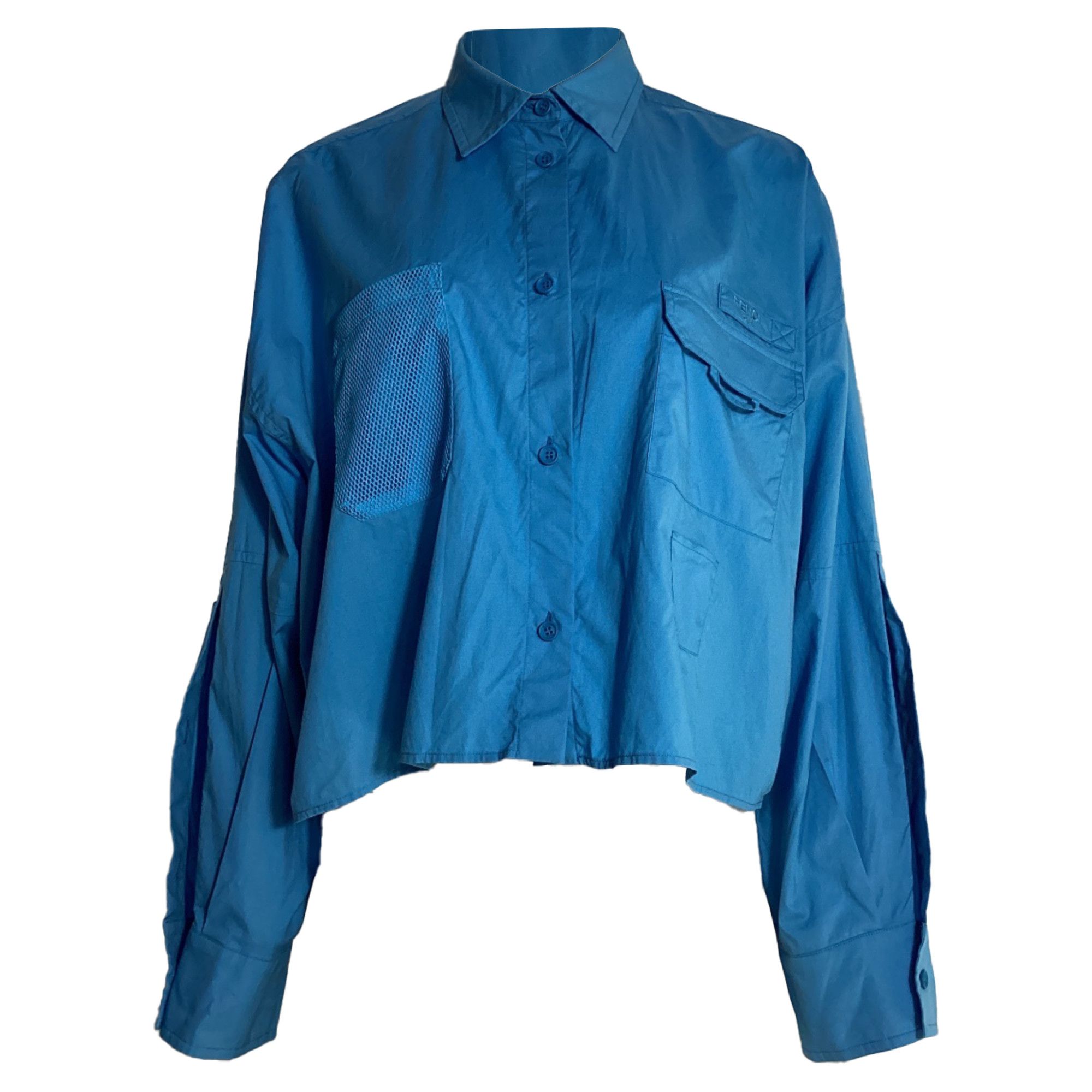 Fendi Fendi Cropped Shirt with Pockets in Blue Cotton Size XS / US 0-2 / IT 36-38 - 1 Thumbnail