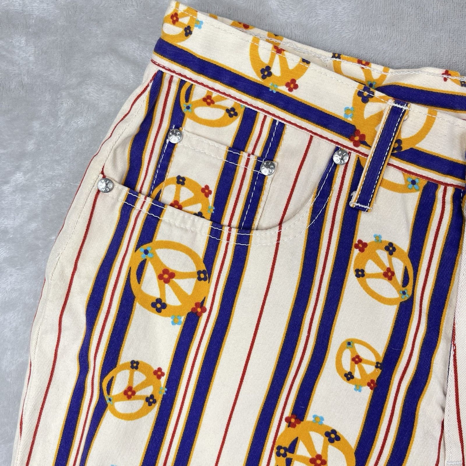 Other Rare Vtg 90s Chipie French Designer Flare Pants Peace Sign Size US 30 / EU 46 - 4 Thumbnail