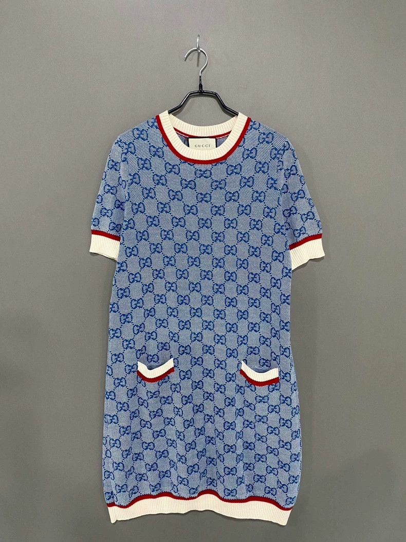 Gucci Blue Knitted Printed Dress by GUCCI - dmc Size 28" / US 6 / IT 42 - 1 Thumbnail
