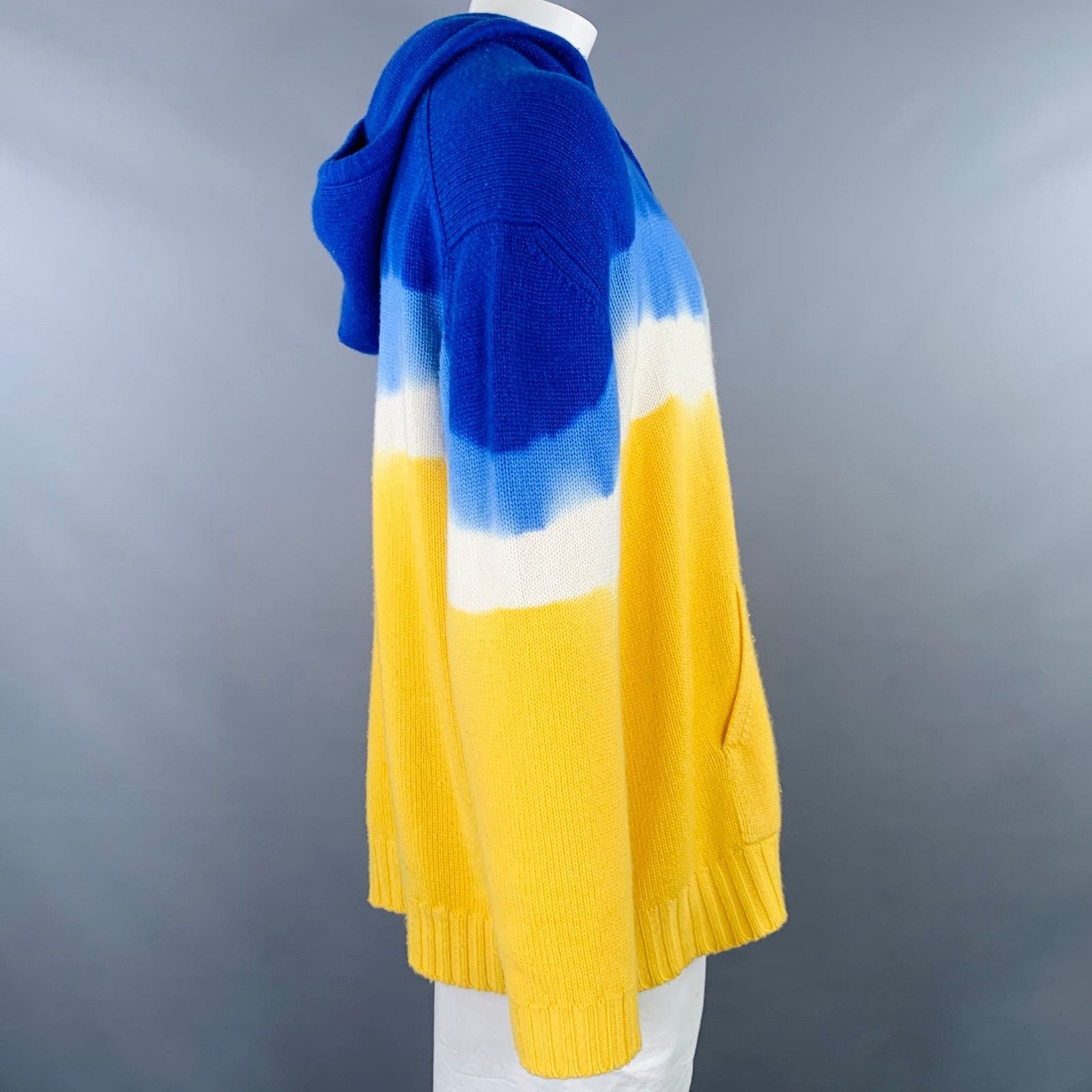 Prabal Gurung PRABAL GURUNG XL Yellow Blue Dyed Cashmere Hooded Sweater Size US XL / EU 56 / 4 - 2 Thumbnail