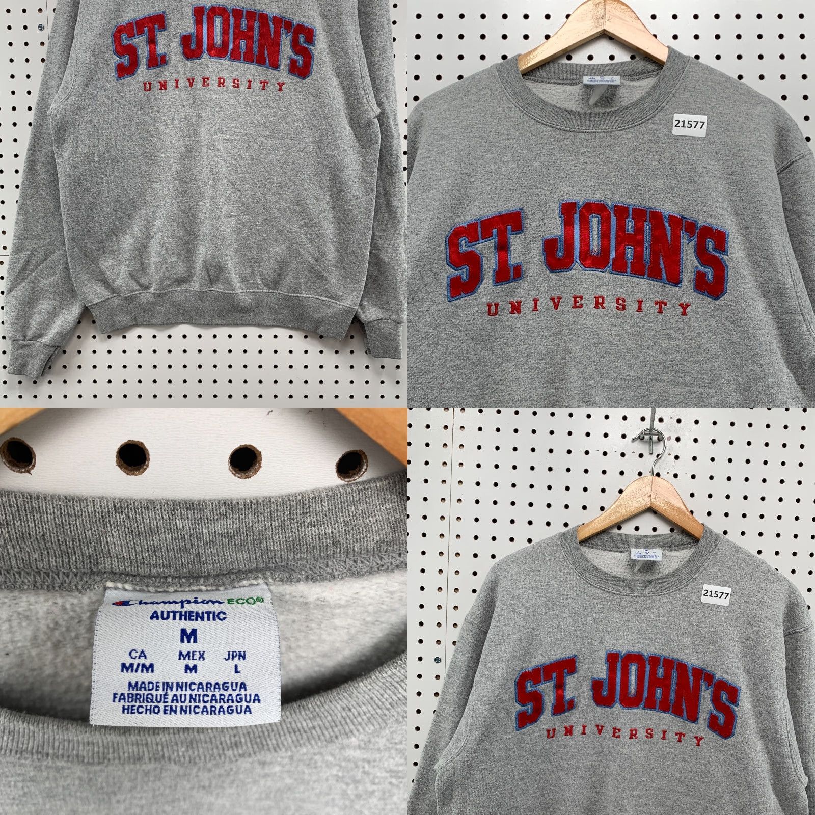 Champion VINTAGE St John University Sweatshirt Mens Medium Gray Champion Crewneck Fleece Embroidered University Mens Size US M / EU 48-50 / 2 - 8 Thumbnail
