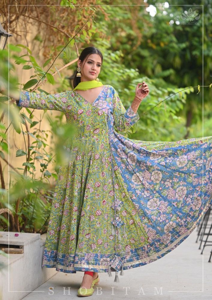 Other Shobitam 6M Flare Lime green Angrakha Anarkali Dress Size XL / US 12-14 / IT 48-50 - 2 Thumbnail