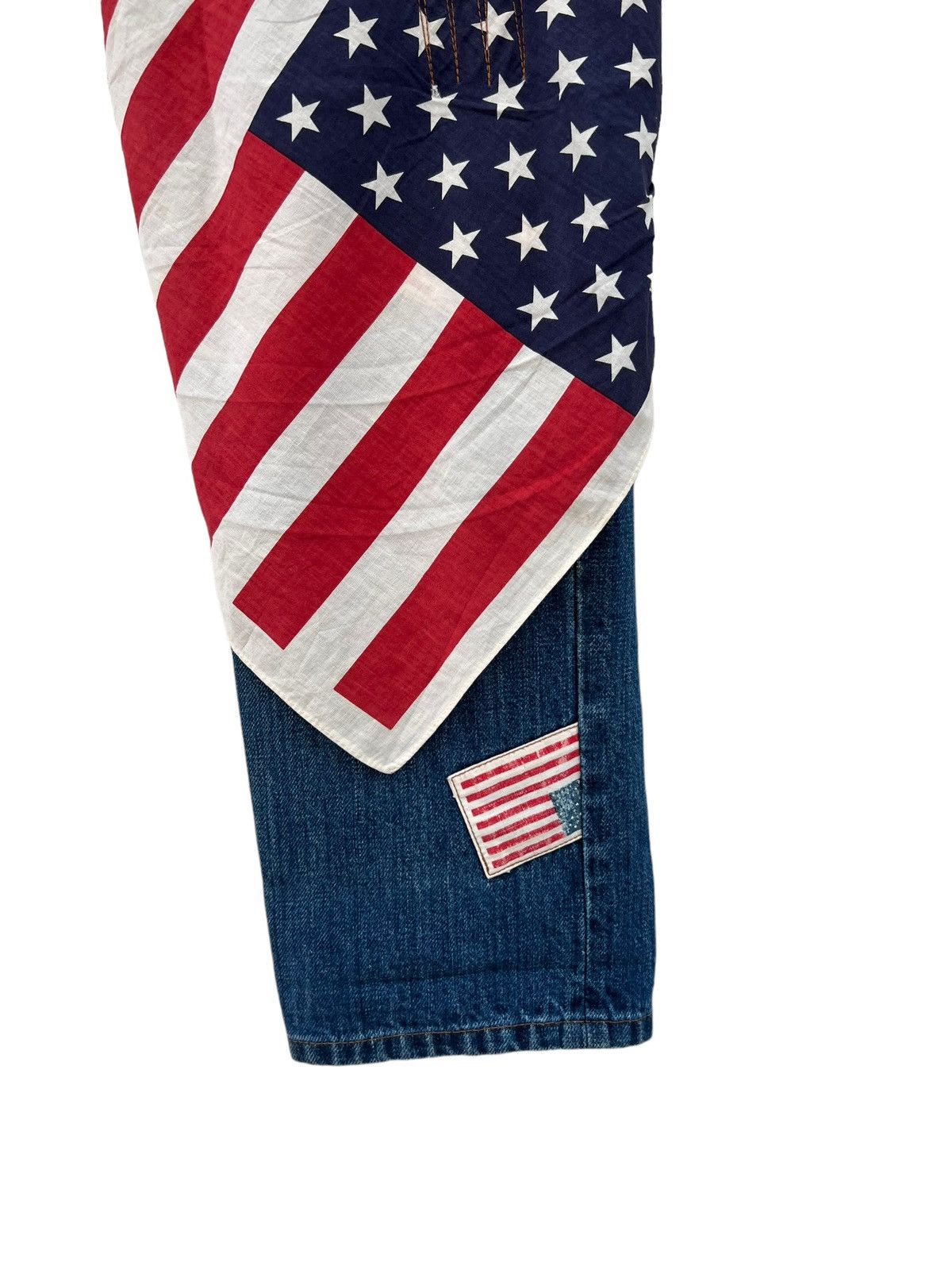 Vintage Kaneko Isao Japan USA Flag Patches Denim Jeans