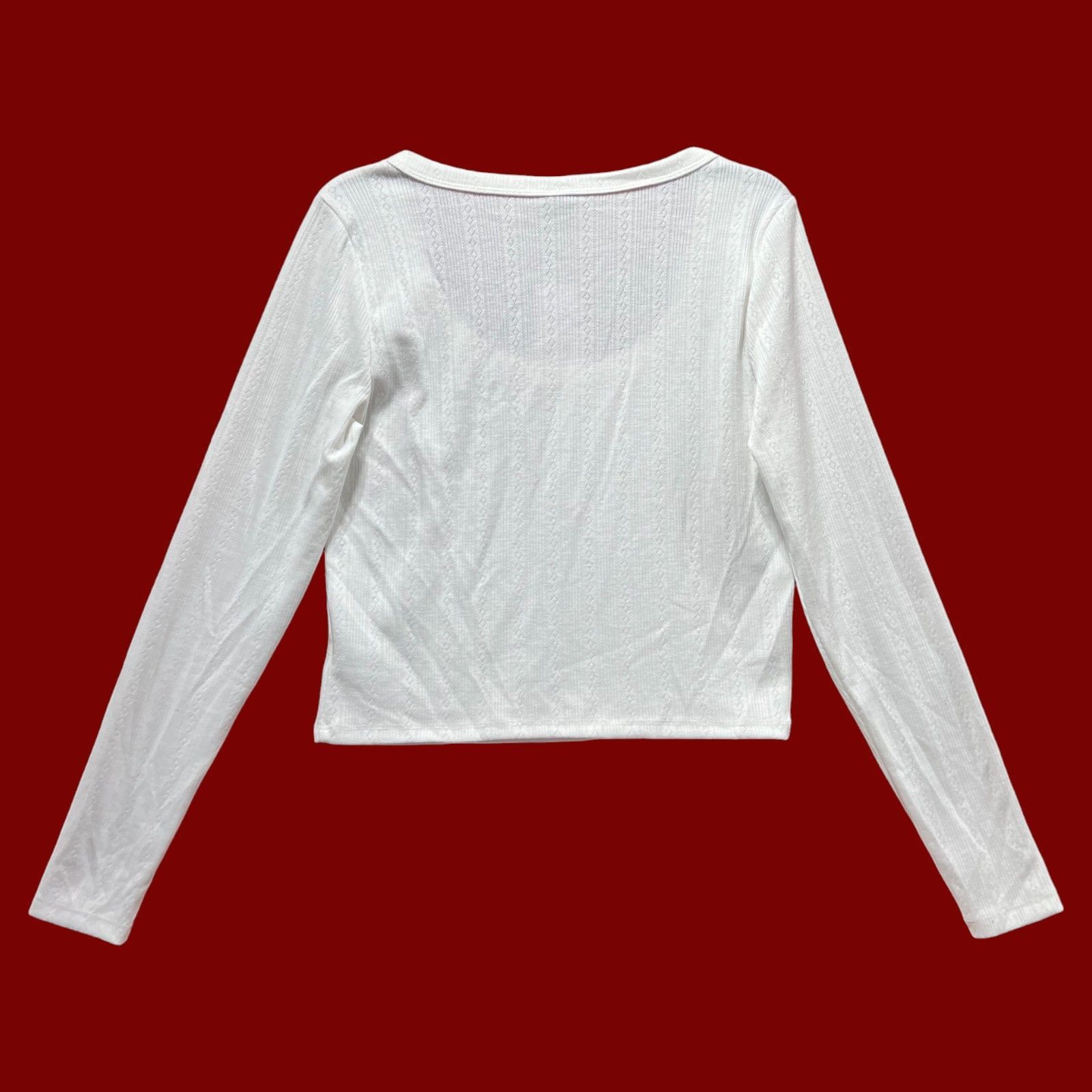 Other Wild Fable - Women's Long Sleeve Pointelle T-Shirt - White - Size XL / US 12-14 / IT 48-50 - 2 Thumbnail