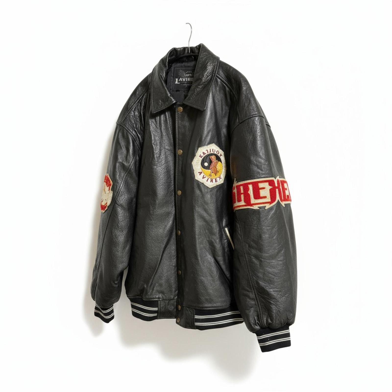 Avirex Avirex - XXL Black Leather Varsity Jacket with Embroidered Size US XXL / EU 58 / 5 - 1 Thumbnail