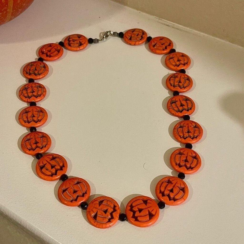 Other Trendy Orange Dyed Jack O Lantern Stone Beaded Necklace Size ONE SIZE - 2 Thumbnail