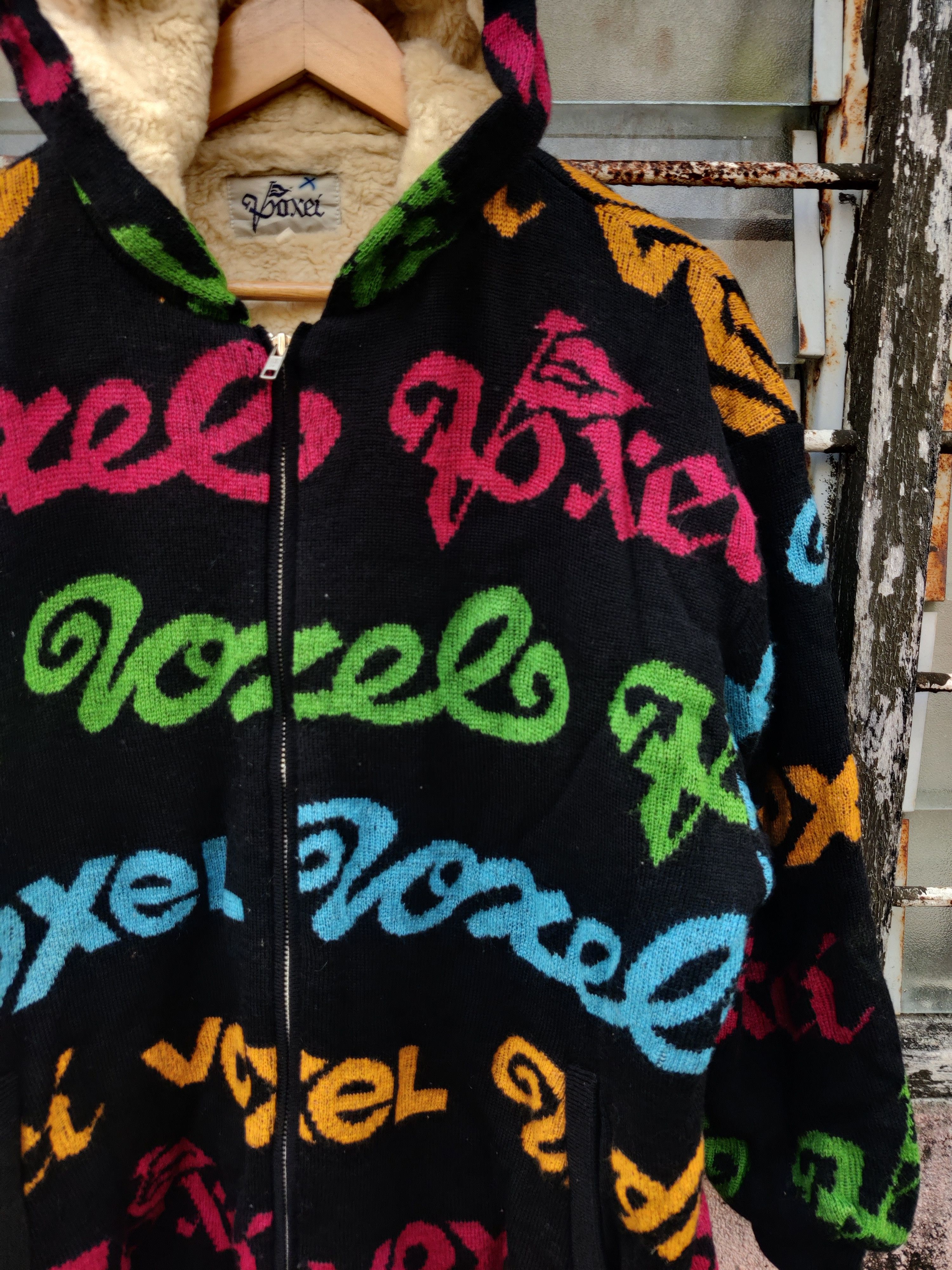 Japanese Brand Vintage Archival Voxel AOP Sherpa Lined Knit Hoodie Jacket Size US M / EU 48-50 / 2 - 3 Thumbnail