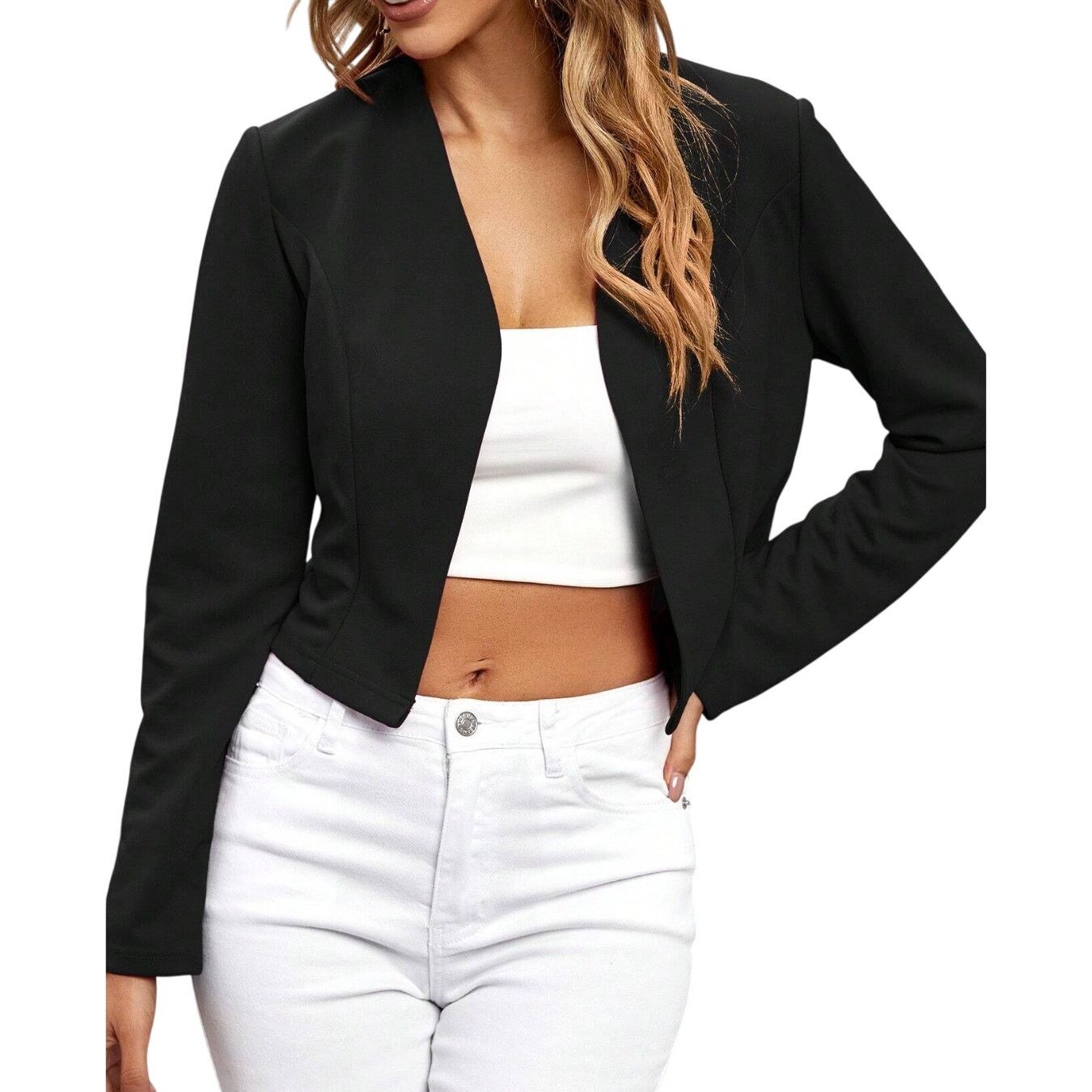 Shein Short Open Front Jacket in Black, Size XS Size XS / US 0-2 / IT 36-38 - 1 Thumbnail