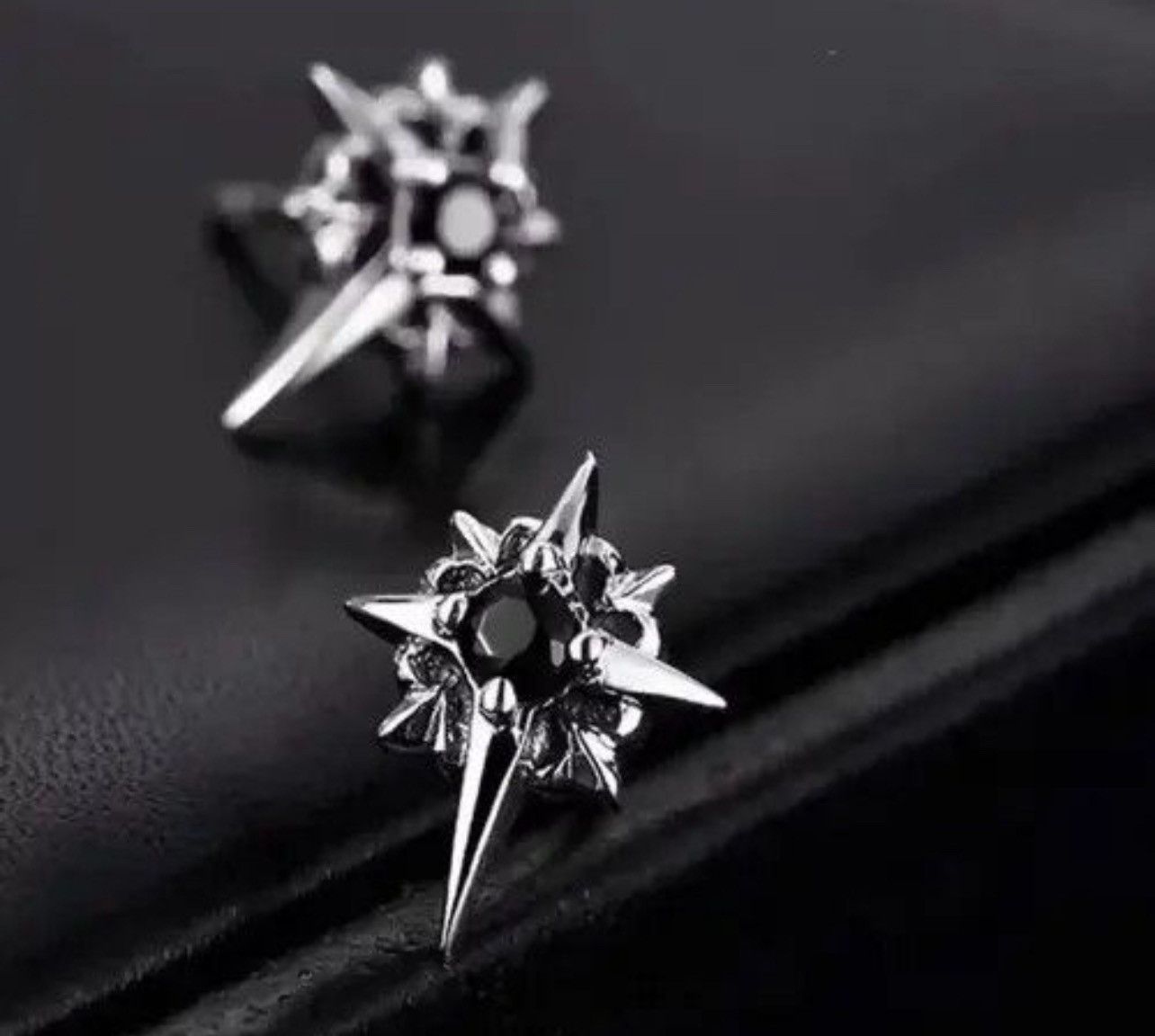 Jewelry Black Stone Earrings Gothic Punk Chrome Jewelry Star Spike Size ONE SIZE - 4 Thumbnail