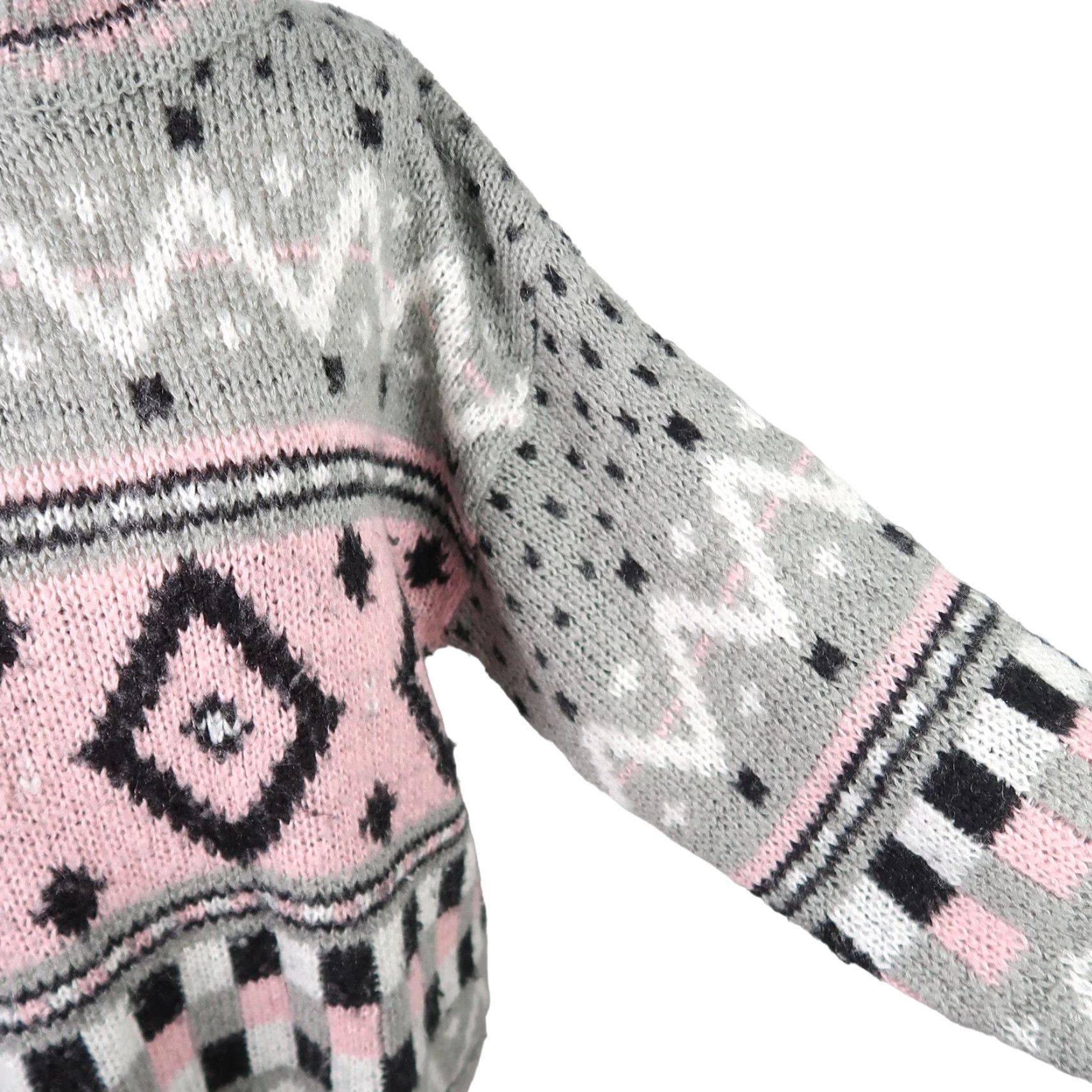 Pinko VINTAGE 80s Eber Geometric Knit Sweater Women S Light Grey Pink High Neck Pullover Long Sleeve Acrylic Geometric Pattern Fall Winter Ladies S Size S / US 4 / IT 40 - 4 Thumbnail