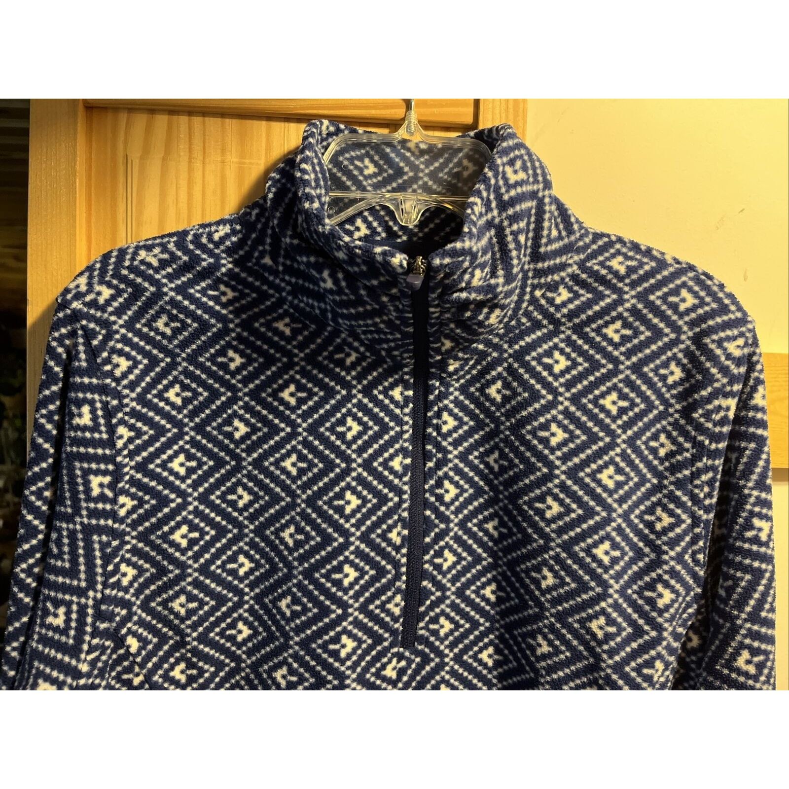Lands' End Lands End Women M 10-12 Blue Geometric Fleece 1/4 Zip Jacket Size M / US 6-8 / IT 42-44 - 7 Thumbnail