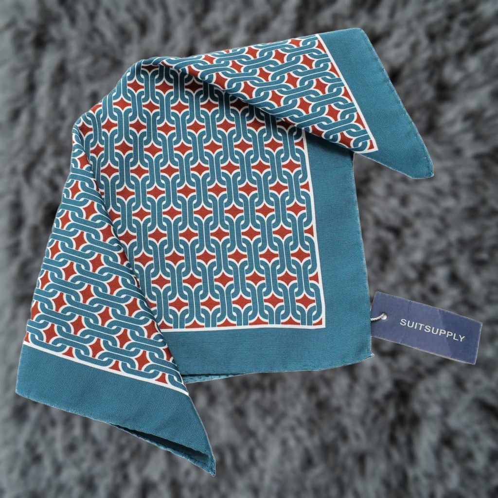 Suitsupply Suitsupply Pochet Graphic Blue Handkerchief Men's ONE SIZE Silk Blend Square Size ONE SIZE - 1 Thumbnail