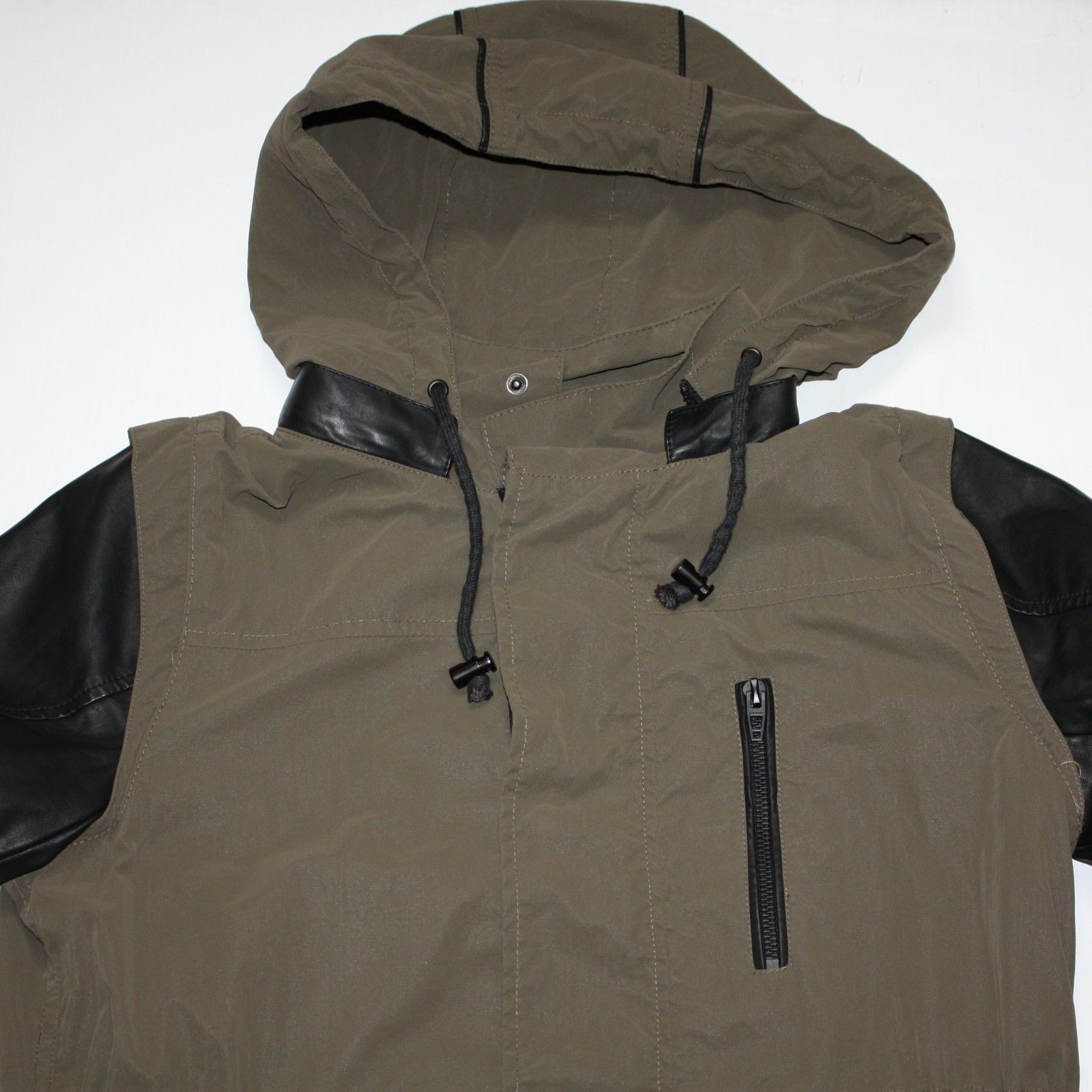 BLANKNYC Hooded Vegan Leather & Nylon Rain Jacket in Olive Green Size S / US 4 / IT 40 - 9 Thumbnail