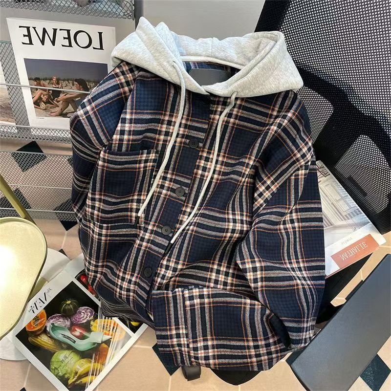 Vintage Navy Plaid Hooded Shirt Size M Size US M / EU 48-50 / 2 - 1 Thumbnail