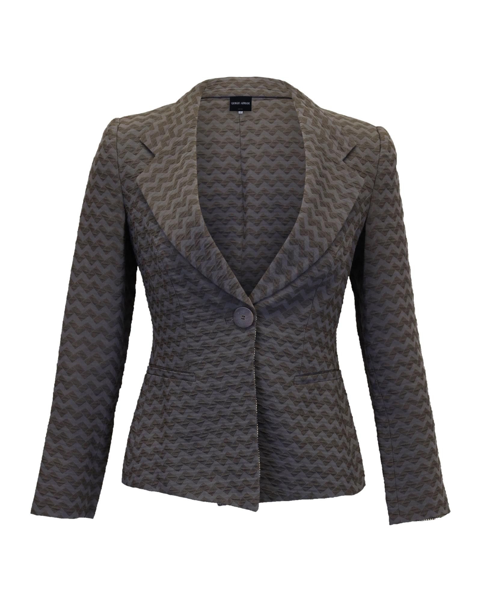 image of Giorgio Armani Classic Fit Grey Rayon Blazer With Zigzag Detailing, Women's (Size Small)