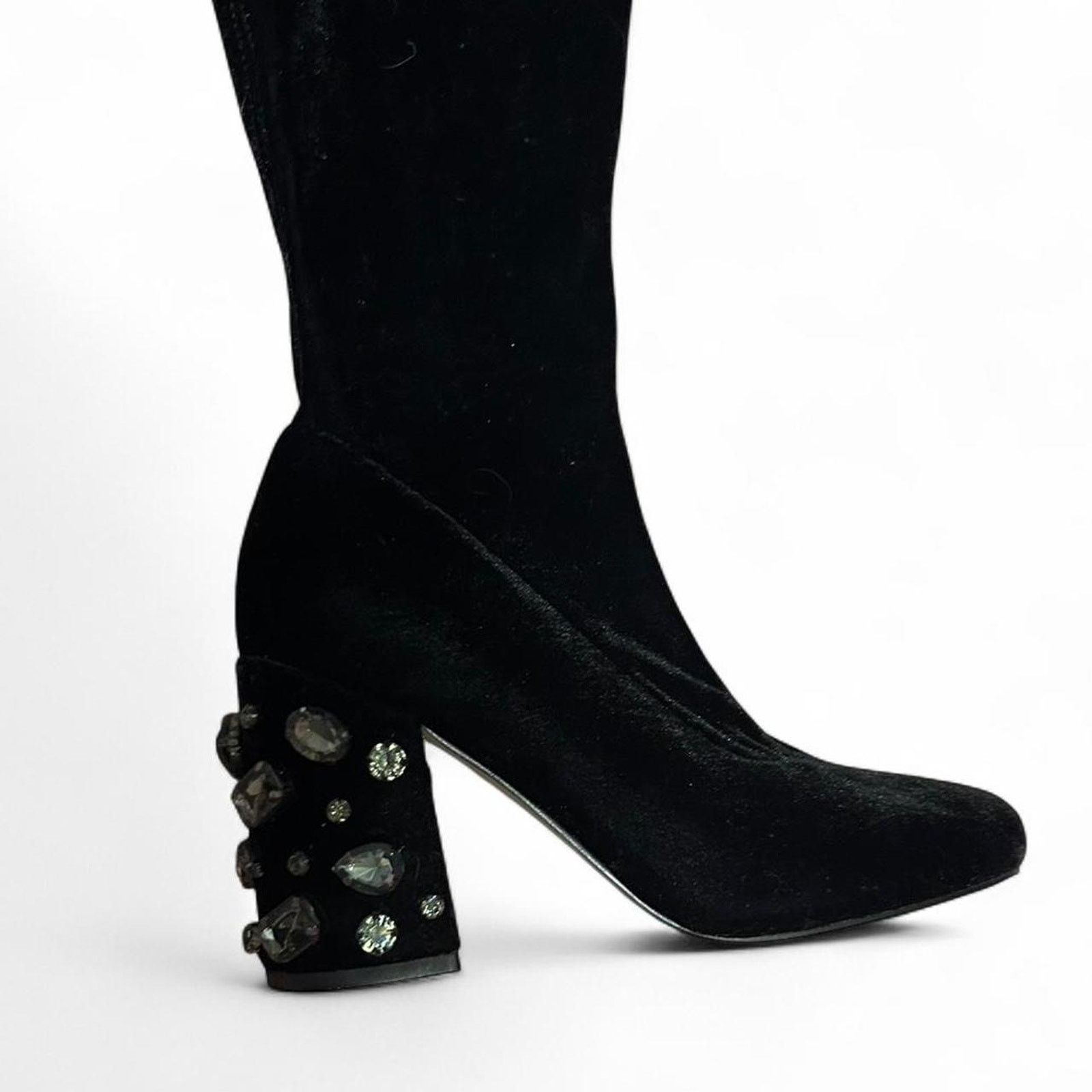 Other Black Velvet Rhinestone Boots Whimsygoth Glam Wednesday 6 Size US 6 / IT 36 - 4 Thumbnail