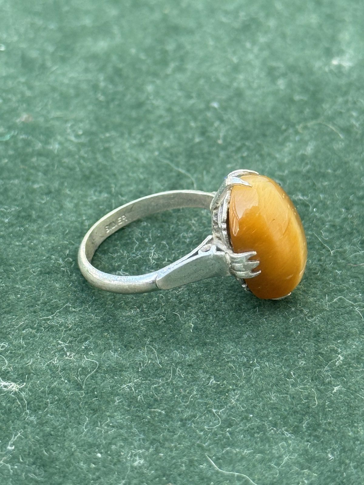 Vintage Vintage Sterling Silver Tiger's Eye Solitaire Ring Size ONE SIZE - 2 Thumbnail