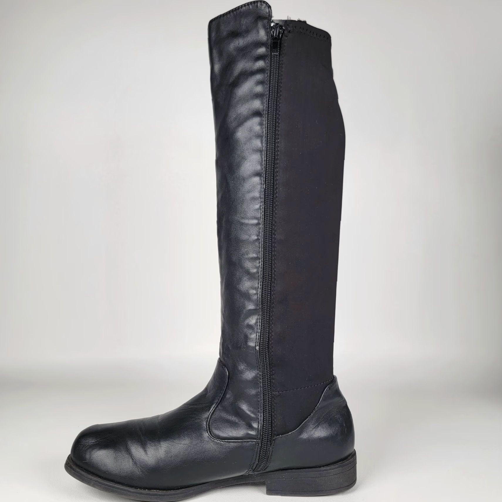 Vintage Jasmine Women's Tall Boots Black Faux Leather Stretch Fabric Size 9 M Size US 9 / IT 39 - 4 Thumbnail