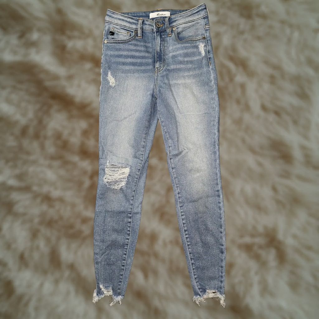 Vintage KanCan Jeans Womens 3/25 Light Wash High Rise Skinny Distressed Raw Hem Denim Slim Stretch Pocket 5-Pocket City Jeans Womens Girls Mens? Size 26" / US 2 / IT 38 - 1 Thumbnail