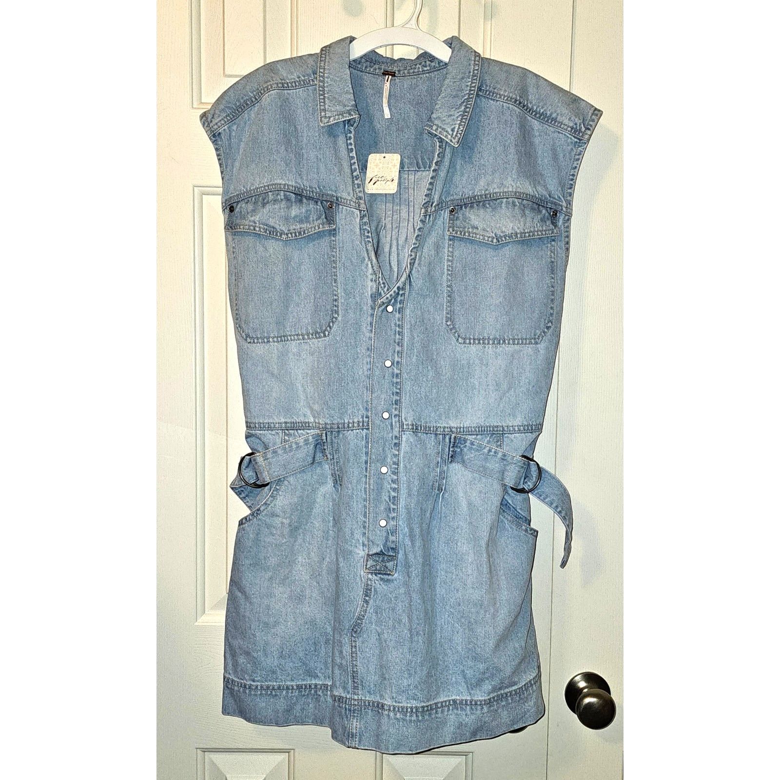 Free People New FREE PEOPLE Rowley Denim Mini Dress $168 LARGE Blue Size L / US 10 / IT 46 - 5 Thumbnail
