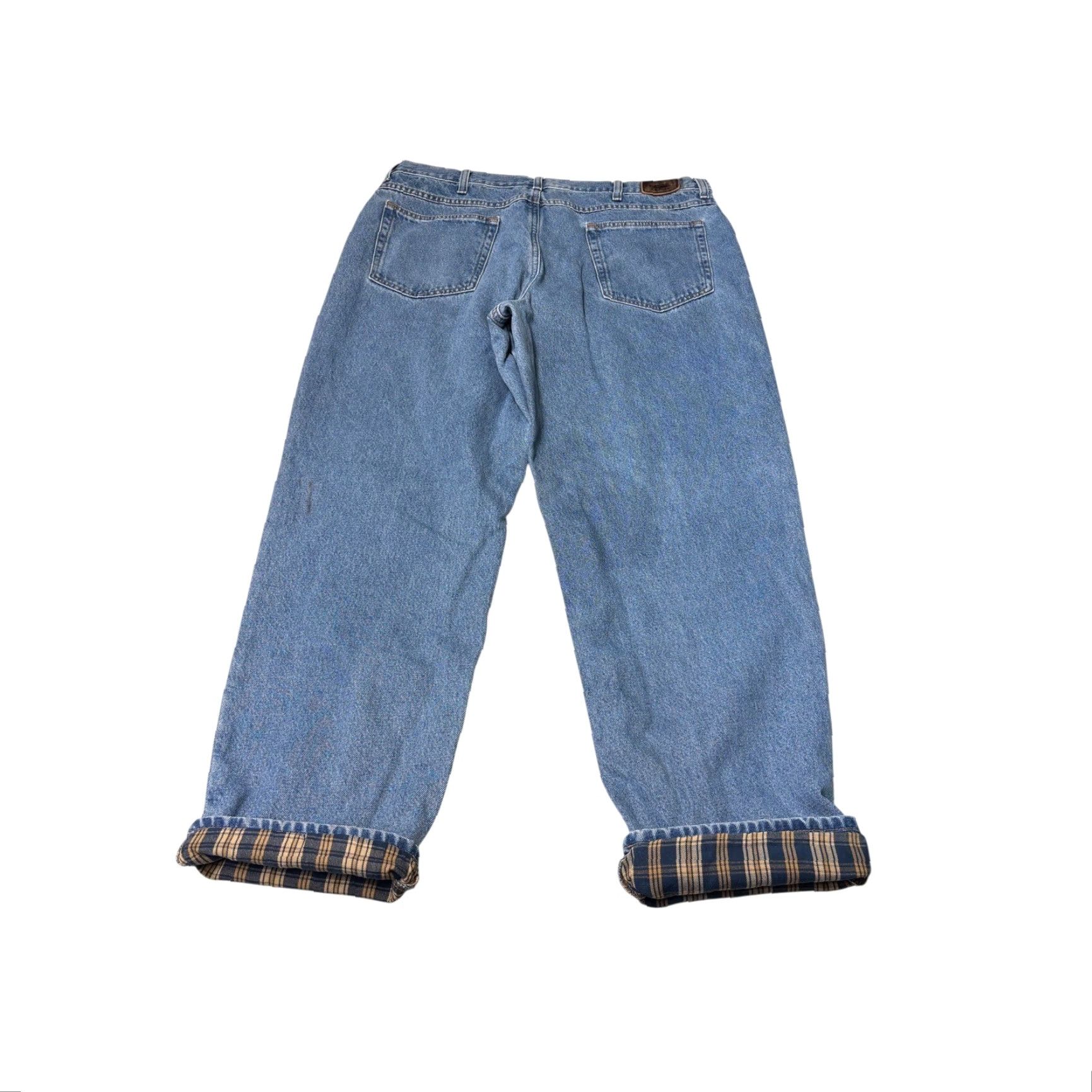Vintage L.L. Bean Jeans Mens 40x32 Relaxed Fit Denim Flannel Lined Blue Plaid Insulated 5-Pocket Zip Fly Leather Patch Clothing Pants Size US 40 / EU 56 - 6 Thumbnail