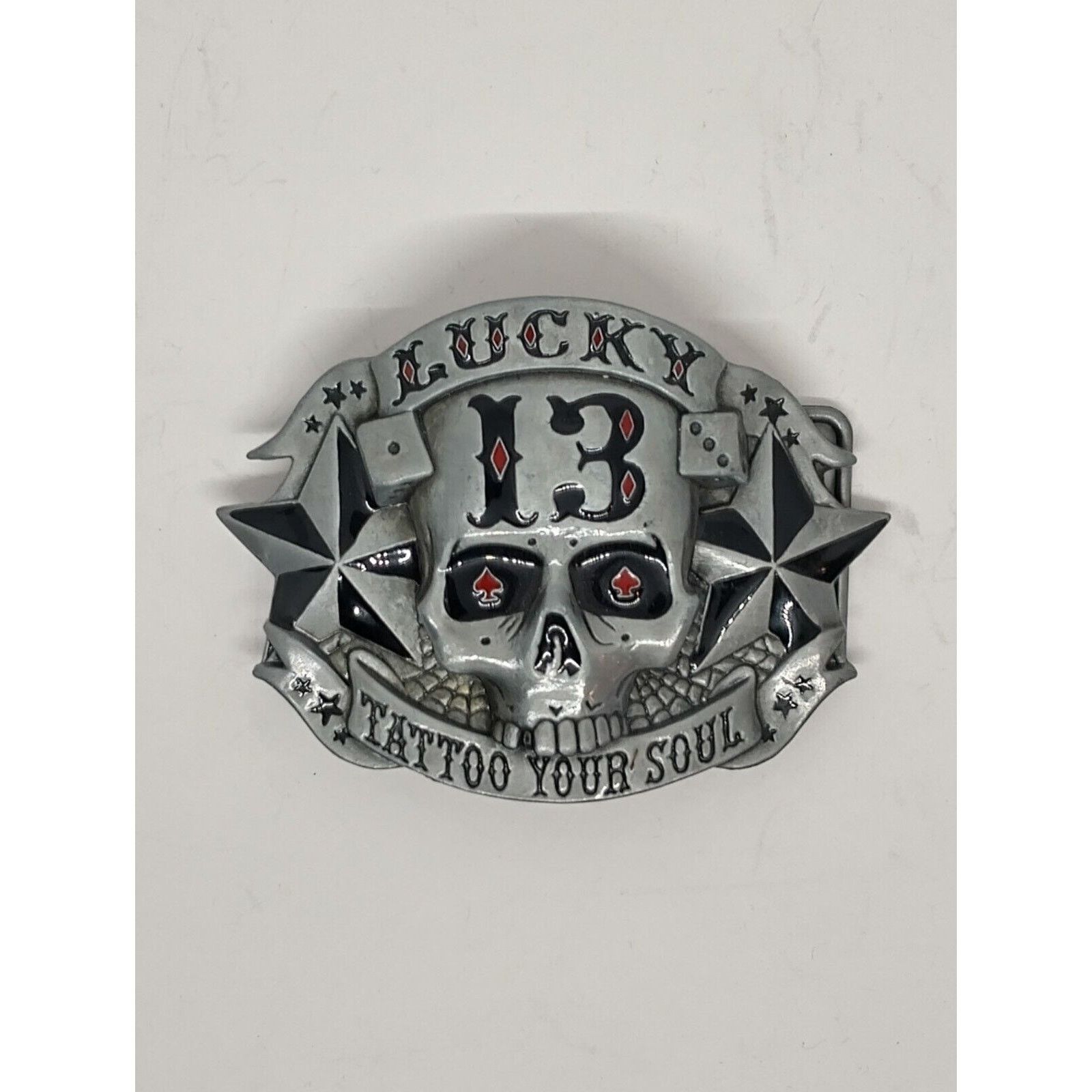 Lucky Brand Vtg Lucky 13 Skull Dice Belt Buckle Biker Player Street Styl Size ONE SIZE - 3 Thumbnail