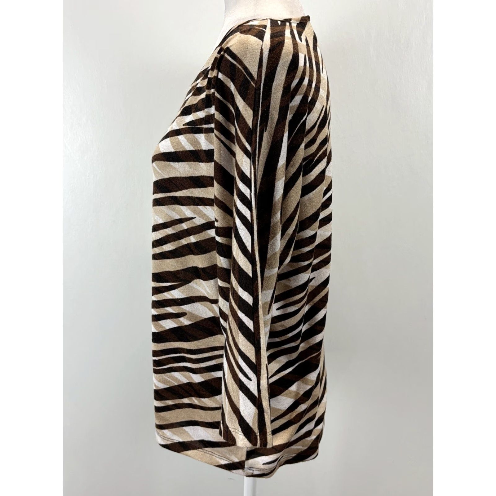 Vintage Chicos Fine Knit Animal Print Top Shirt 1 US Medium Tiger Stripe Stretch Tunic Size M / US 6-8 / IT 42-44 - 2 Thumbnail