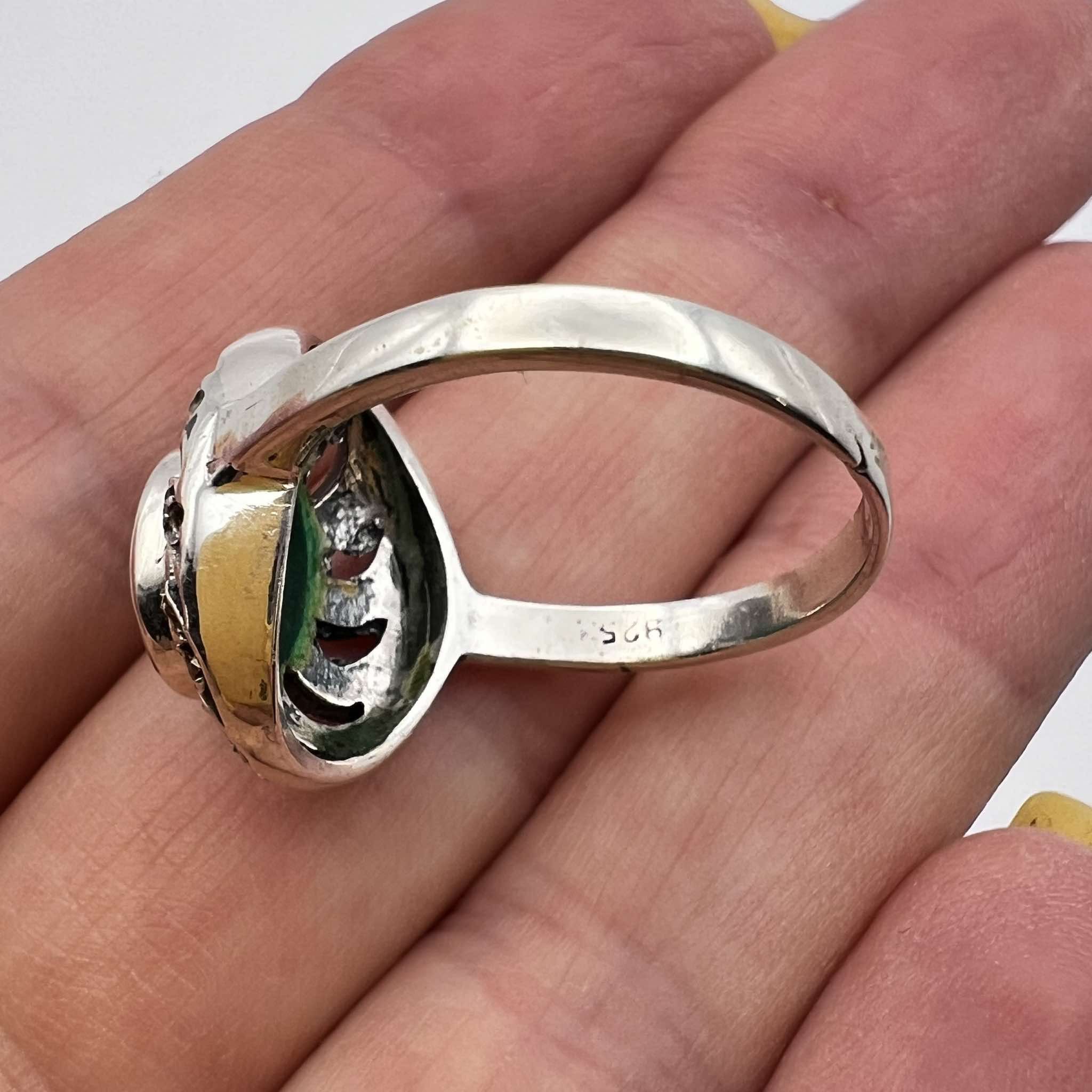 Vintage Vintage Sterling Silver Jewelry Ring Agate Signed Size 8.5 Size ONE SIZE - 5 Thumbnail