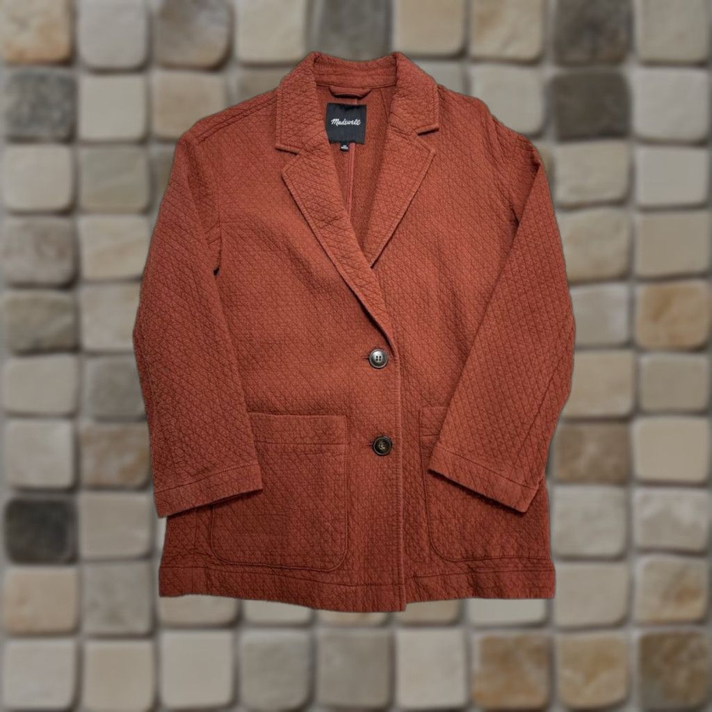 VINTAGE Madewell Diamond Jacquard Shaw Blazer Jacket Womens XS Brown Cotton Regular Fit