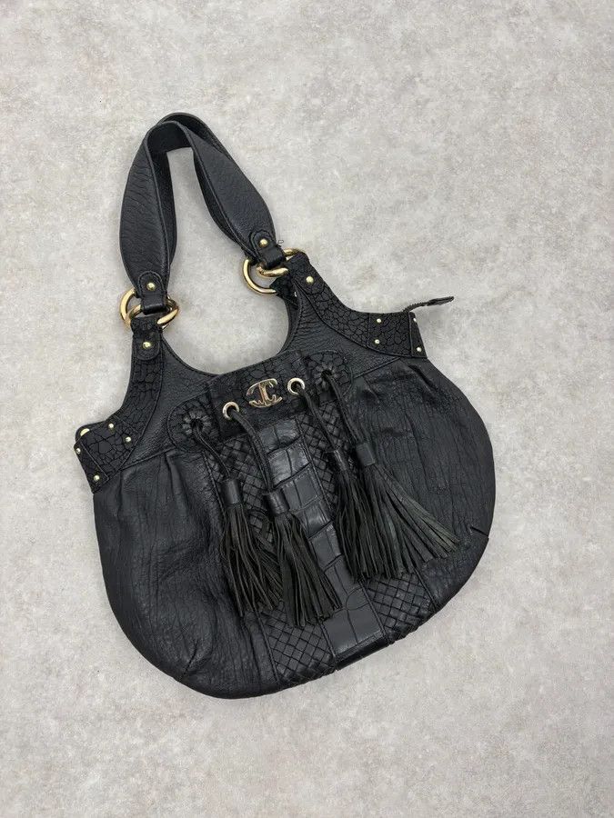 Just Cavalli AW2011 Cavalli Tassel Black Leather Hobo Handle Bag Size ONE SIZE - 4 Thumbnail