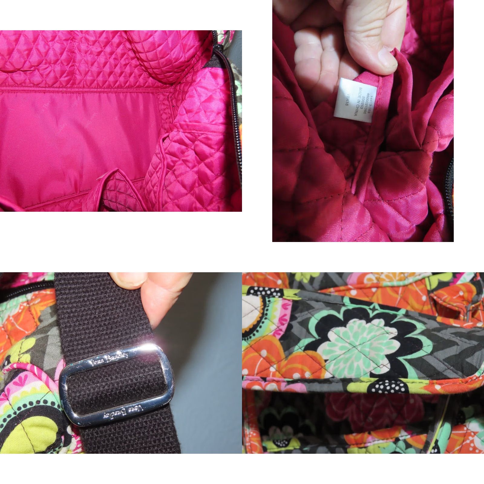 Vera Bradley Vera Bradley Grand Traveler Floral Weekendr Bag 14413-163 Hot Pink Interior, Multicolor Exterior, Duffle, Womens, XL, Zip, Travel, Casual, Business Size ONE SIZE - 8 Thumbnail