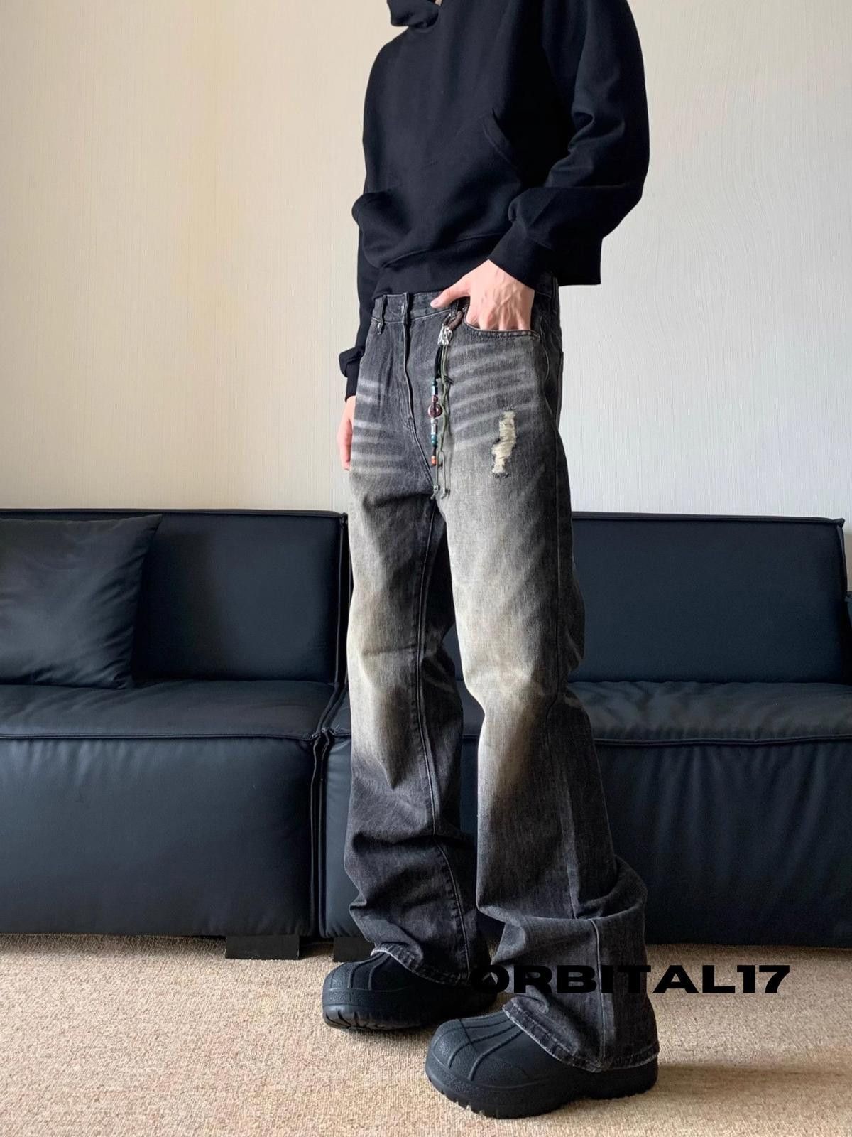 Japanese Brand Washed Distressed Baggy Wide Leg Flare Denim Jeans Size US 30 / EU 46 - 2 Thumbnail