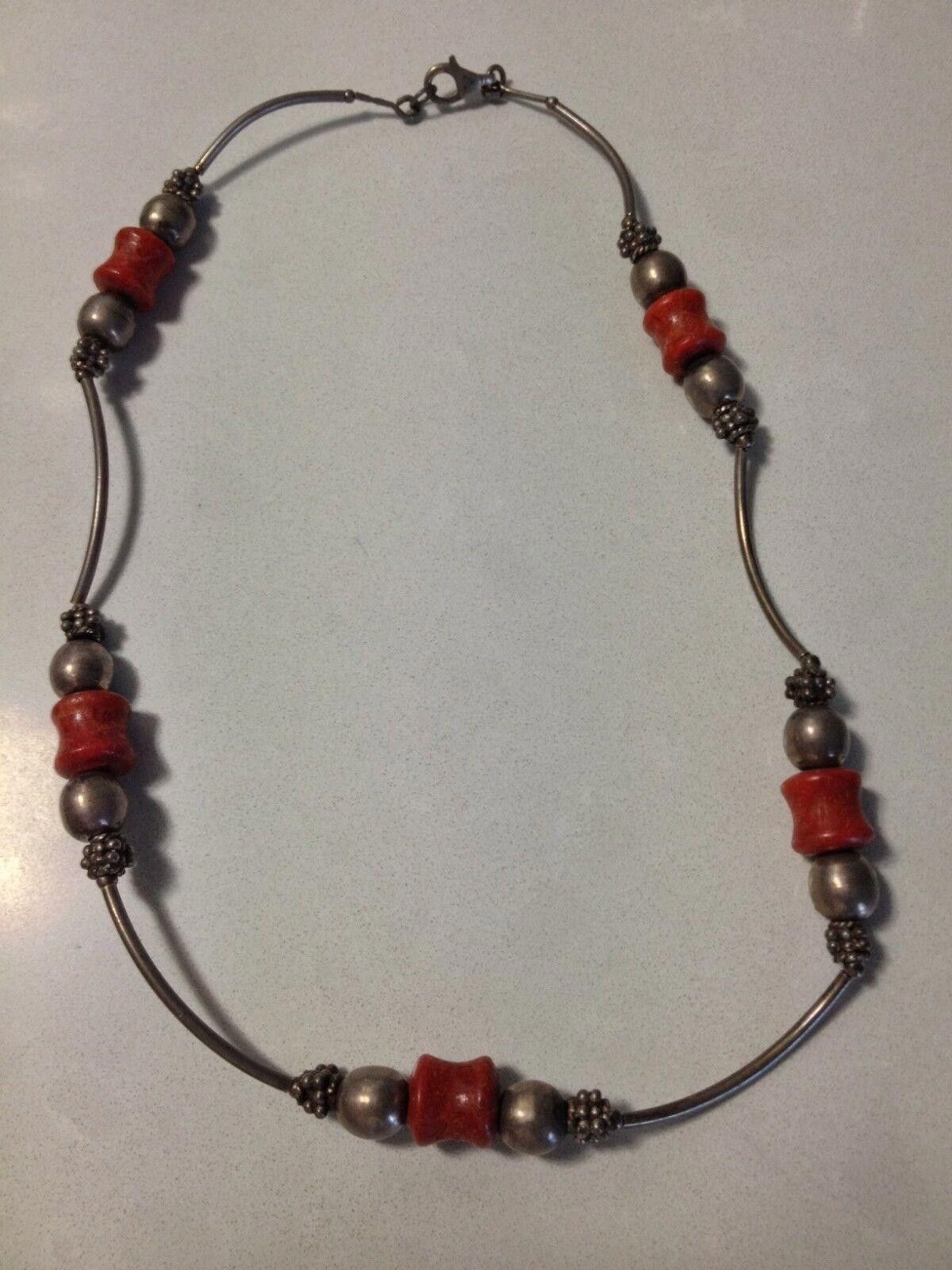 Handmade Sterling Silver Apple Sponge Coral Bead Necklace Size ONE SIZE - 5 Thumbnail