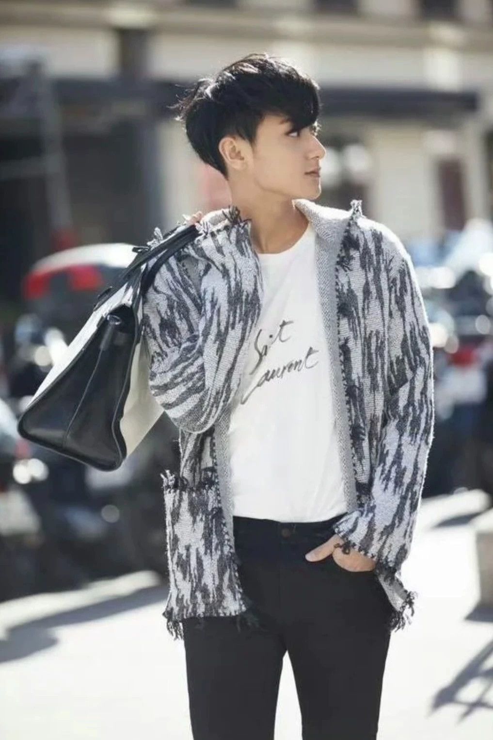 Saint Laurent Paris YSL 17ss Milk Gray Linen-Wool Hooded Cardi S Size US S / EU 44-46 / 1 - 6 Thumbnail