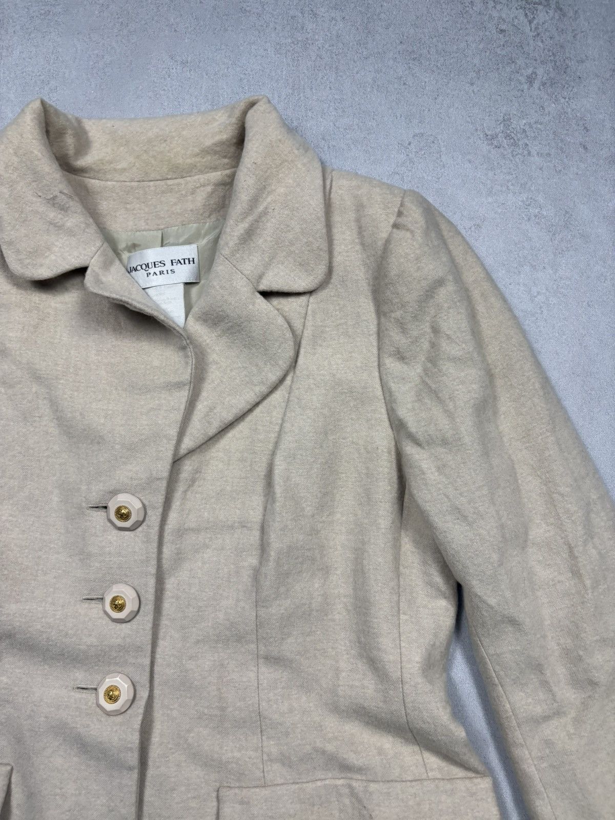 Other Jacques Fath Paris Beige Wool Tailored Blazer Coat Vintage Size L / US 10 / IT 46 - 3 Thumbnail