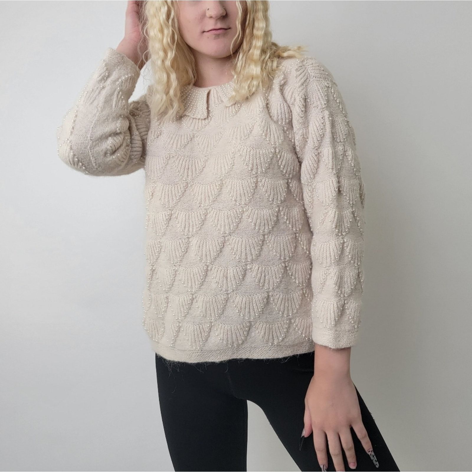 Vintage Vintage English Artisan Knit Sweater with Pearl's Size M / US 6-8 / IT 42-44 - 6 Thumbnail