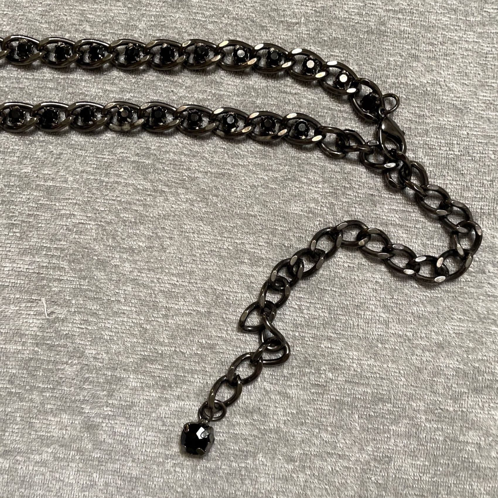 Vintage VINTAGE Women Black Tone Black Crystal Rhinestone Chain Belt Adjustable Women Glam Rock 1980s Mens Womens Boys Girls Size ONE SIZE - 3 Thumbnail