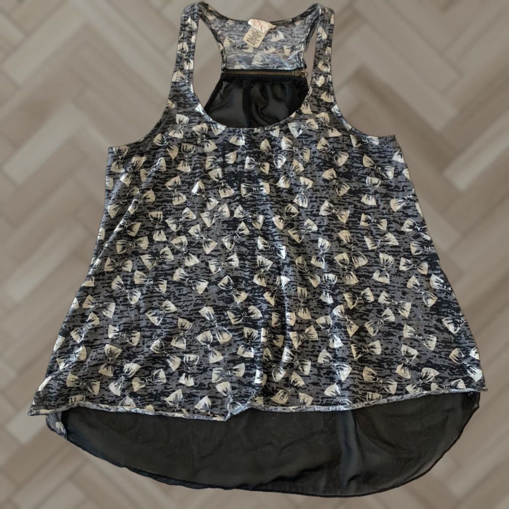 Vintage Self Esteem Tank Top Bow Print Zip Back Women's M Black Gray Shirt Body Wear? Size M / US 6-8 / IT 42-44 - 1 Thumbnail