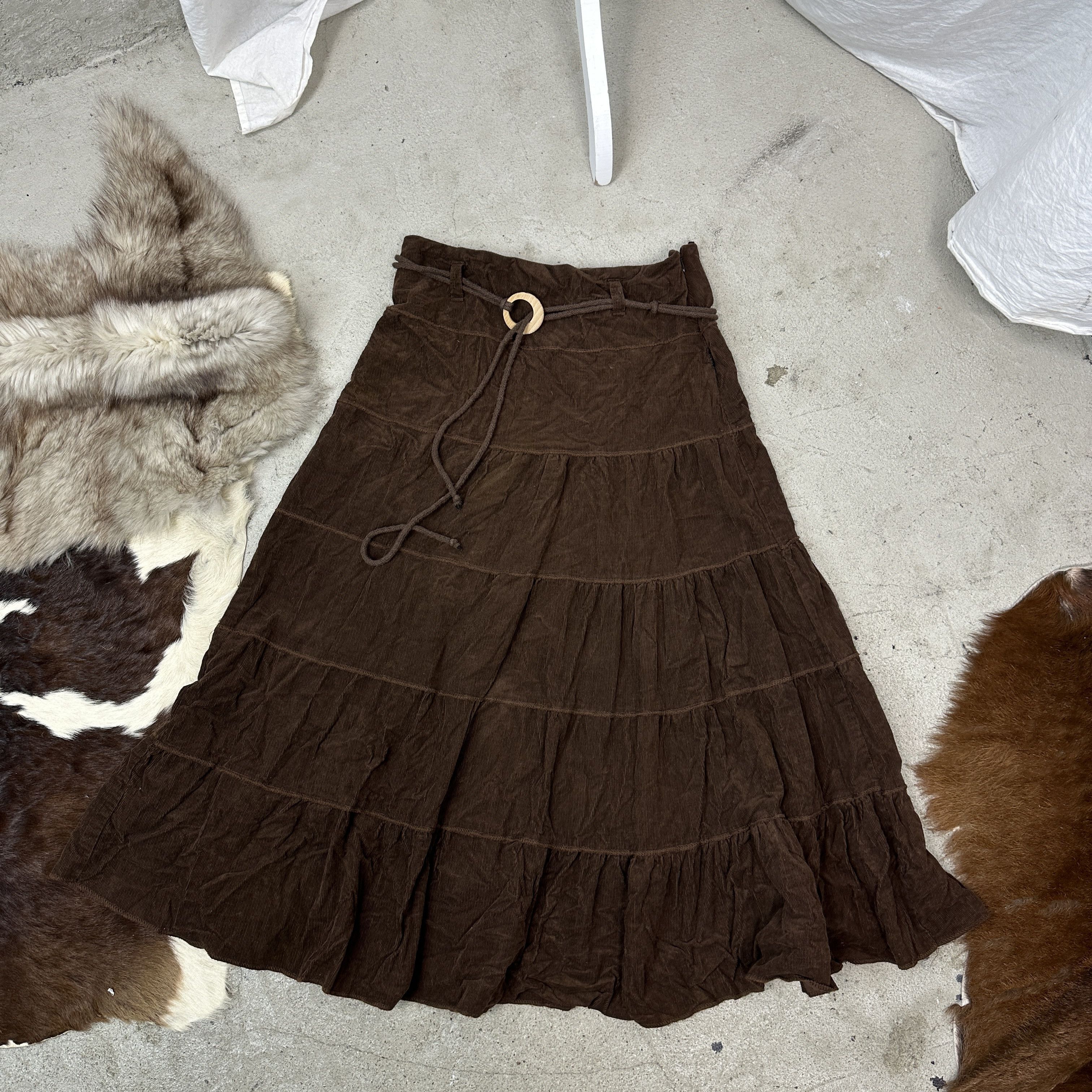 Vintage Vintage Cottagecore Brown Maxi Corduroy Skirt Y2K Size 26" / US 2 / IT 38 - 3 Thumbnail