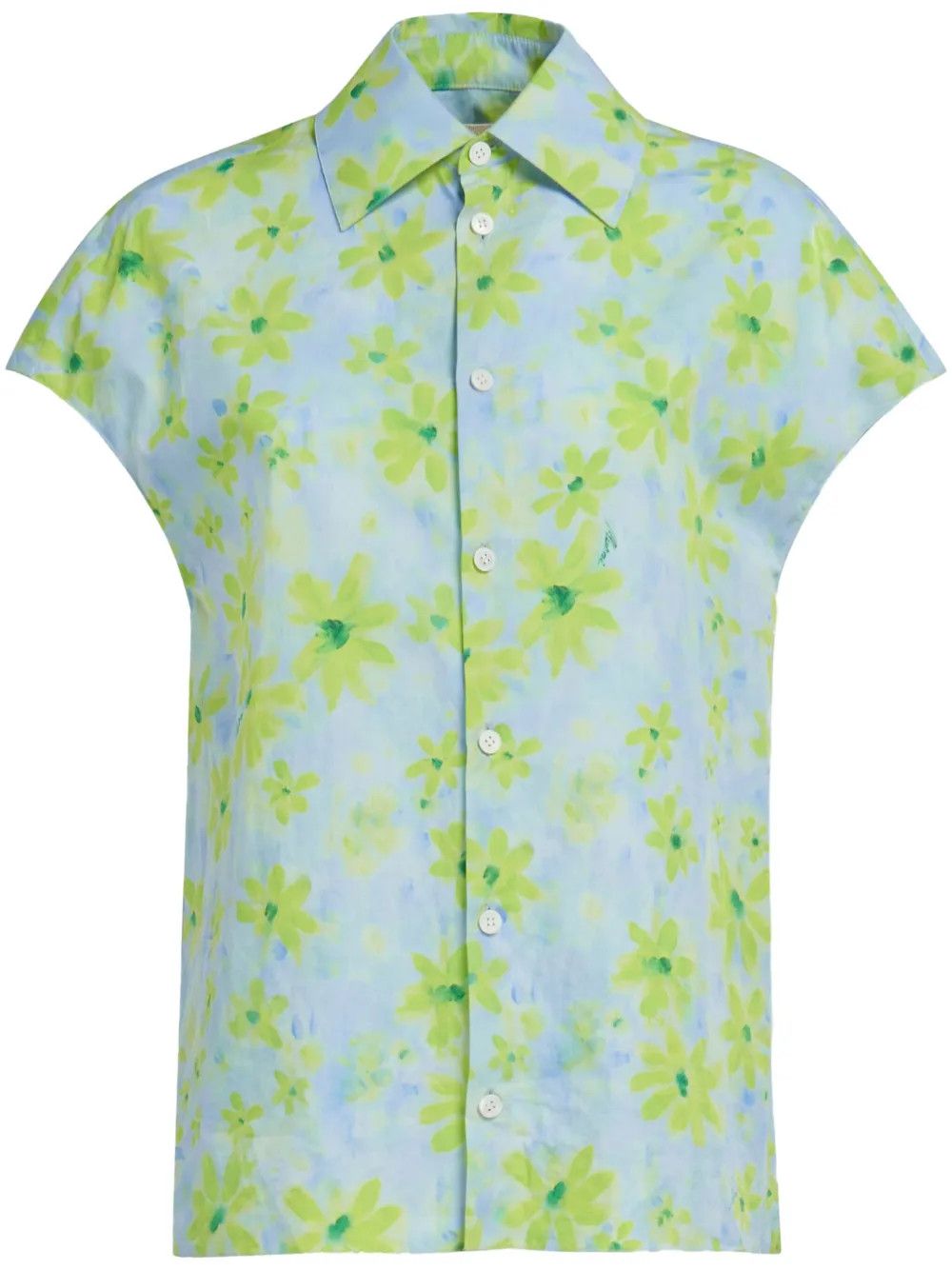 Marni o1y1125 Floral Shirt in Sky Blue/Green Size L / US 10 / IT 46 - 1 Thumbnail