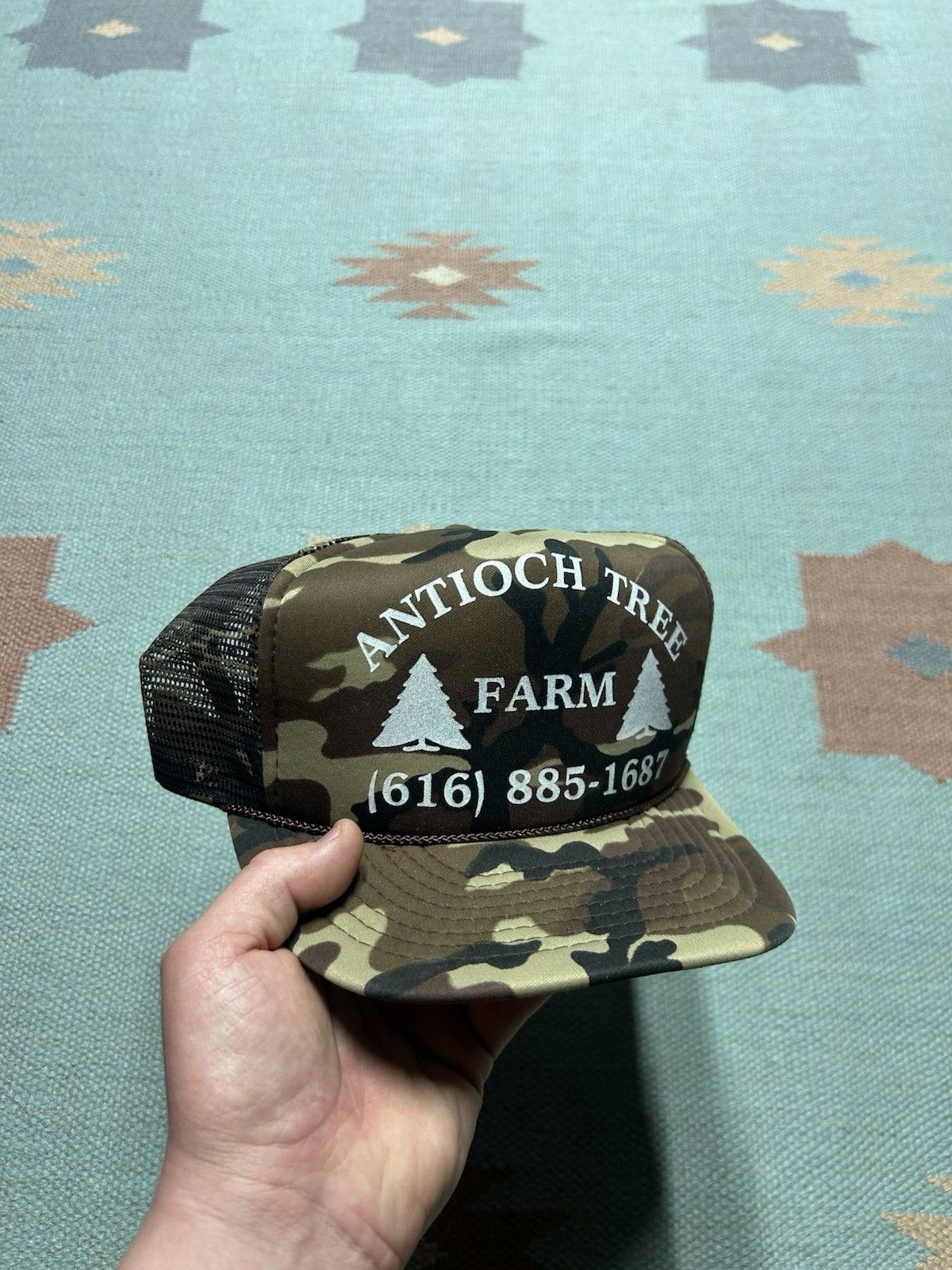 Vintage Vintage trucker hat camo Antioch Tree Farm Michigan snapback Size ONE SIZE - 1 Thumbnail