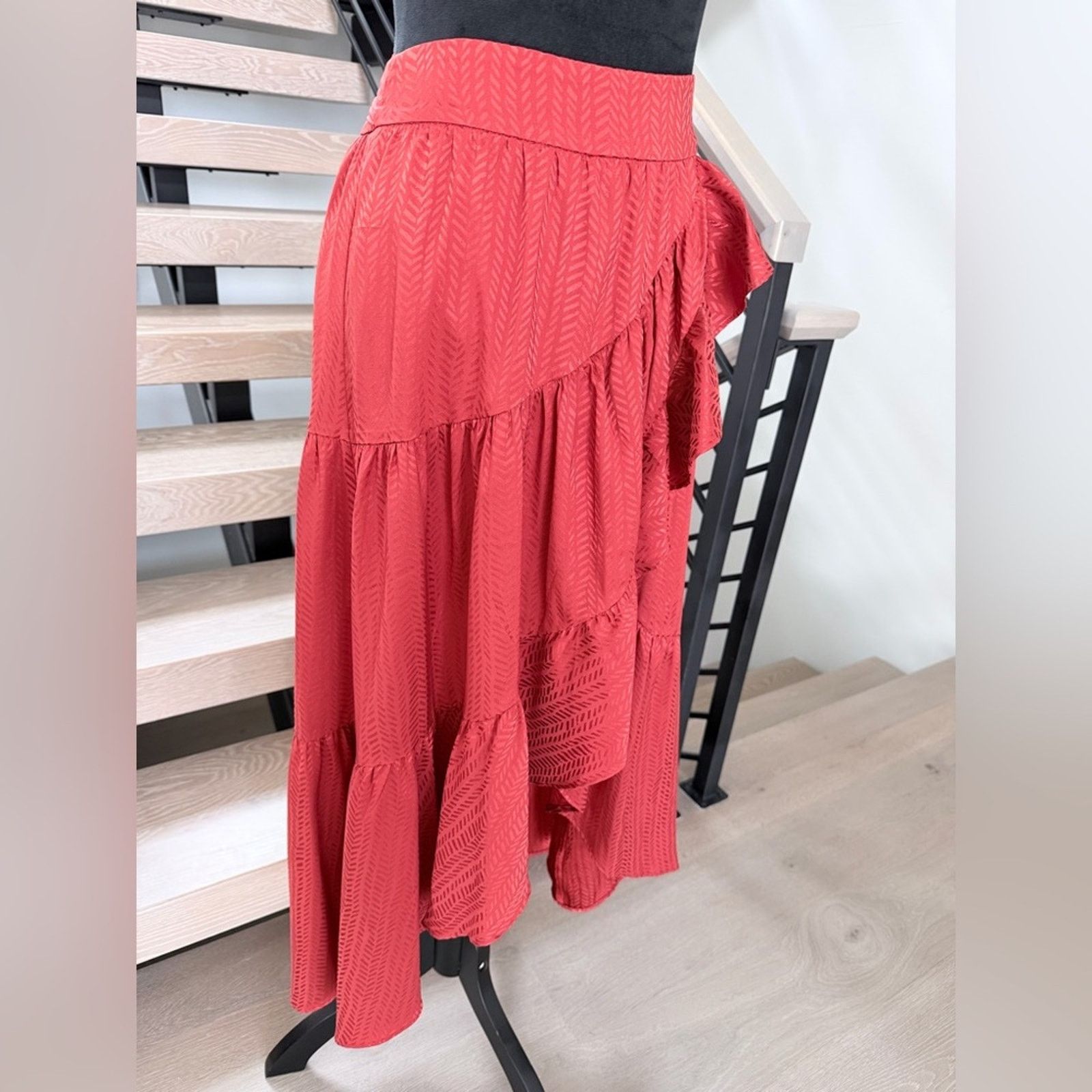 Other Boho Vintage Beach Ruffled Satin Wrap Orange Skirt size S Size 27" / US 4 / IT 40 - 2 Thumbnail