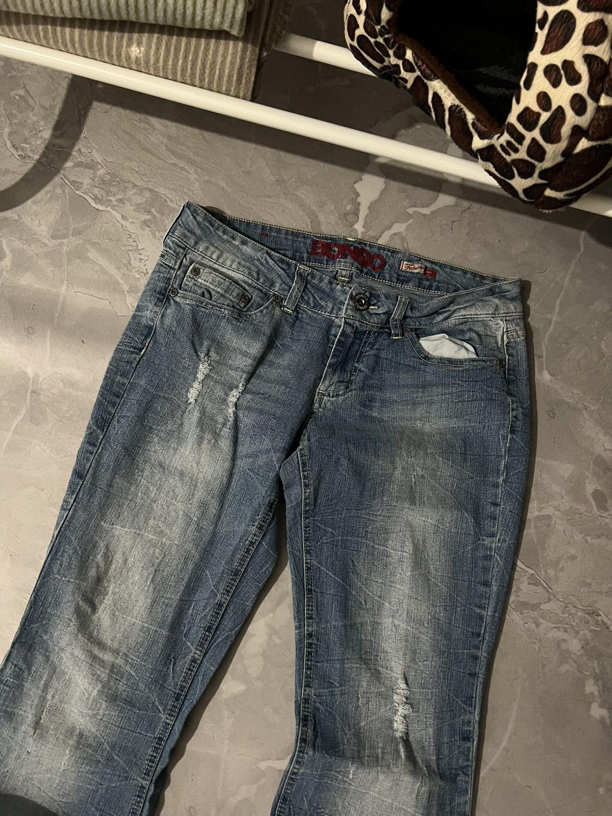 Japanese Brand Destroyed Wash Flared Glamour Sexy Fit Jeans Size US 31 - 2 Thumbnail