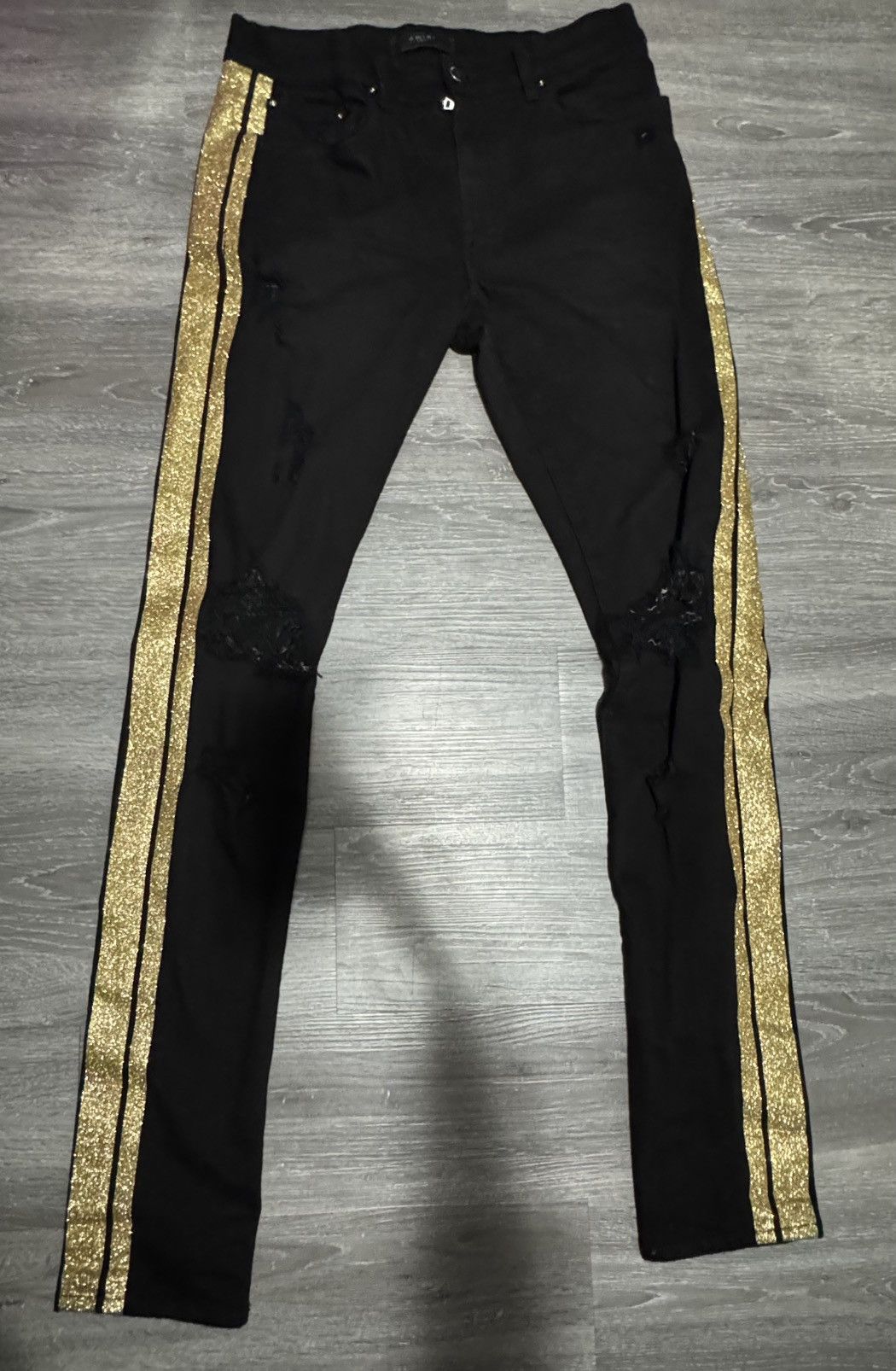 Amiri Amiri Gold Glitter Stripe Black Denim Jeans Size US 32 / EU 48 - 3 Thumbnail