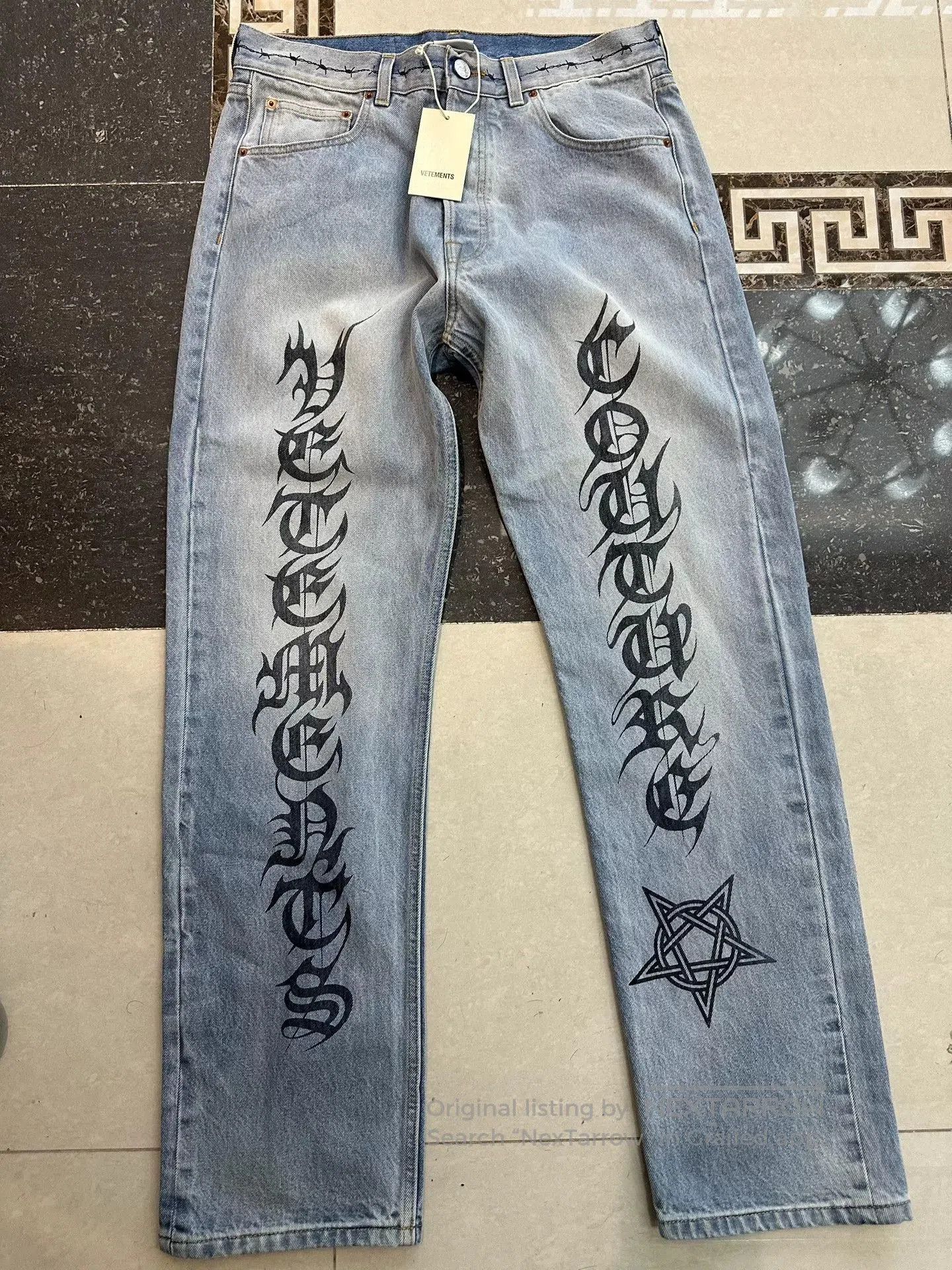 Vetements vetements blue denim pants with print. Size US 27 - 1 Thumbnail
