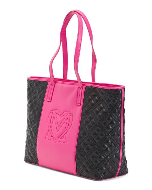 Love Moschino Love Moschino Quilted Tote Black Pink Shoulder Bag Gold Size ONE SIZE - 3 Thumbnail